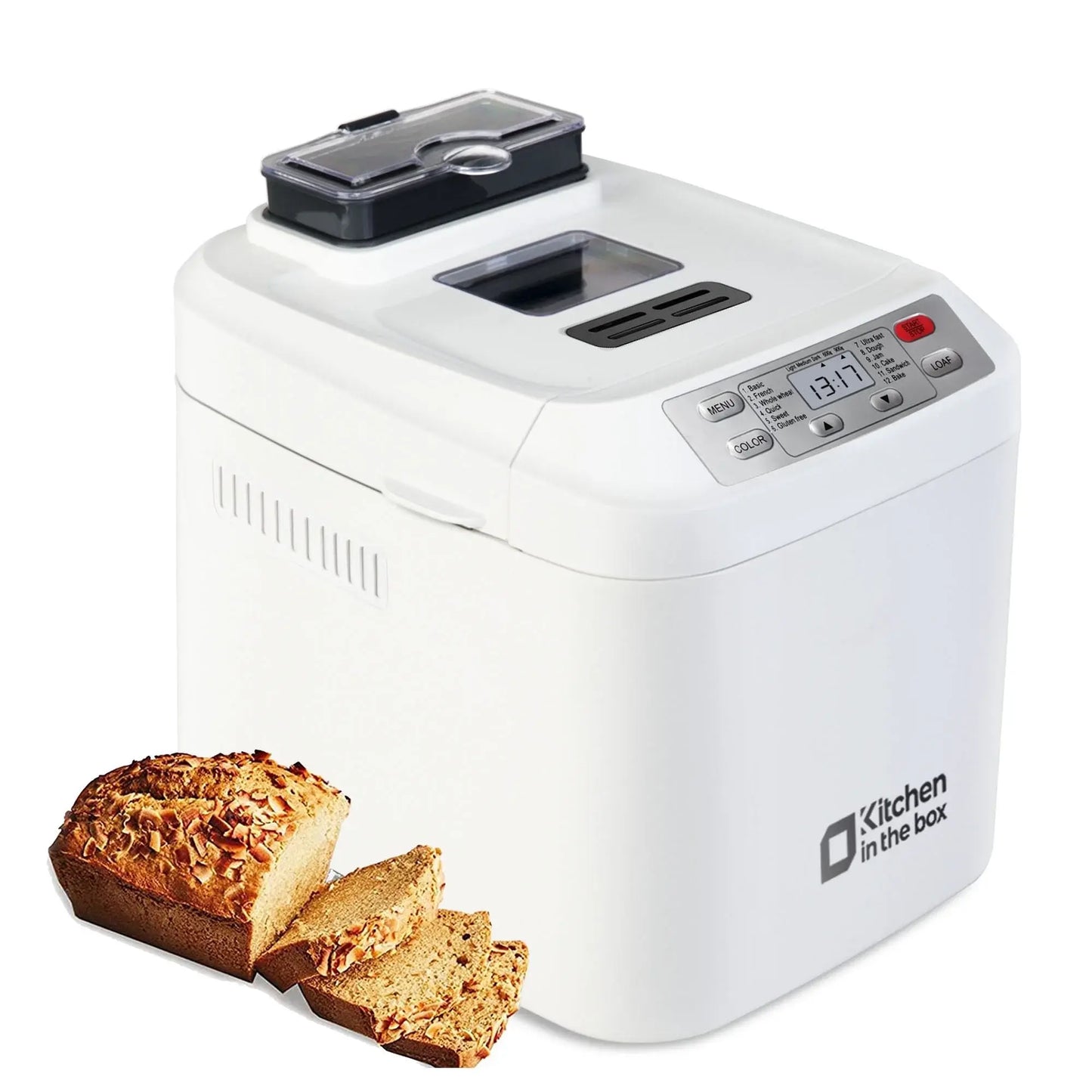 Automatic Bread Maker, Up to 2LB, 12-in-1 Bread Machine with Auto Fruit Nut Dispenser, 13 H Timer, 1 H Keep Warm, Gluten-Free, 3 Crust Colors,