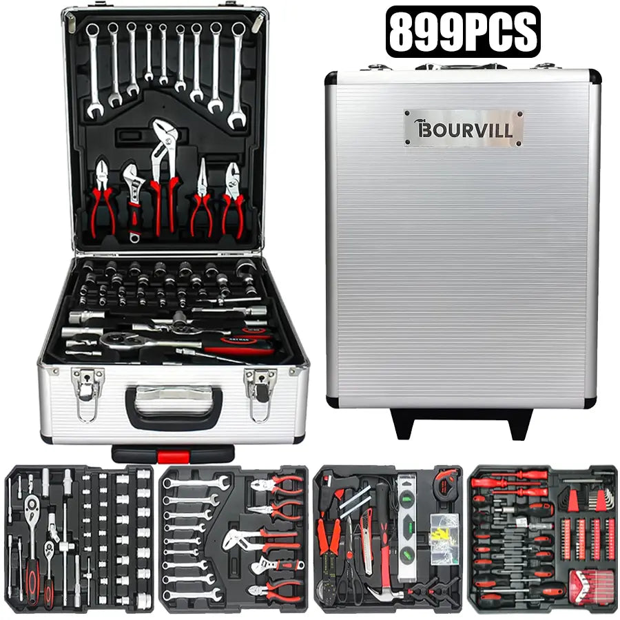 Bourvill 899-Piece Portable Metal Tool Set with Wheeled Cabinet
