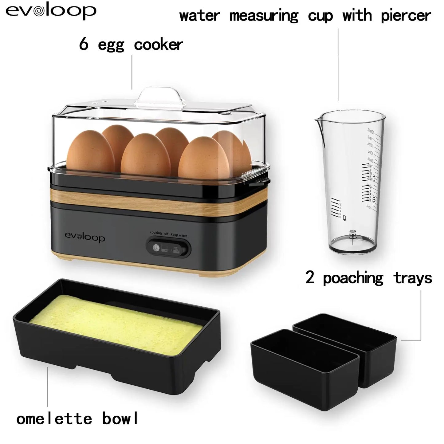 EVOLOOP Rapid Egg Cooker - 6 Egg Capacity, BPA Free