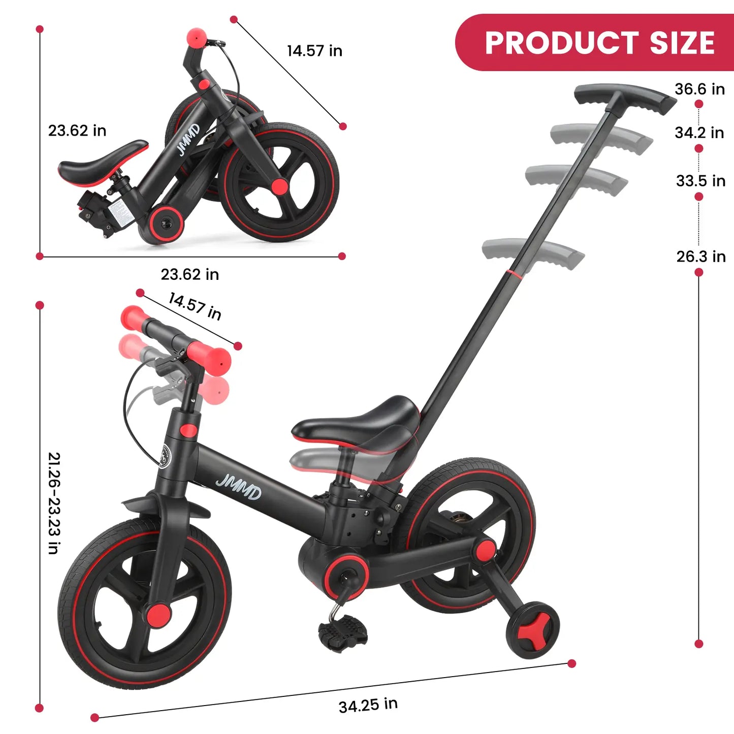 JMMD 6-in-1 Multi-Functional Toddler Bike for Kids