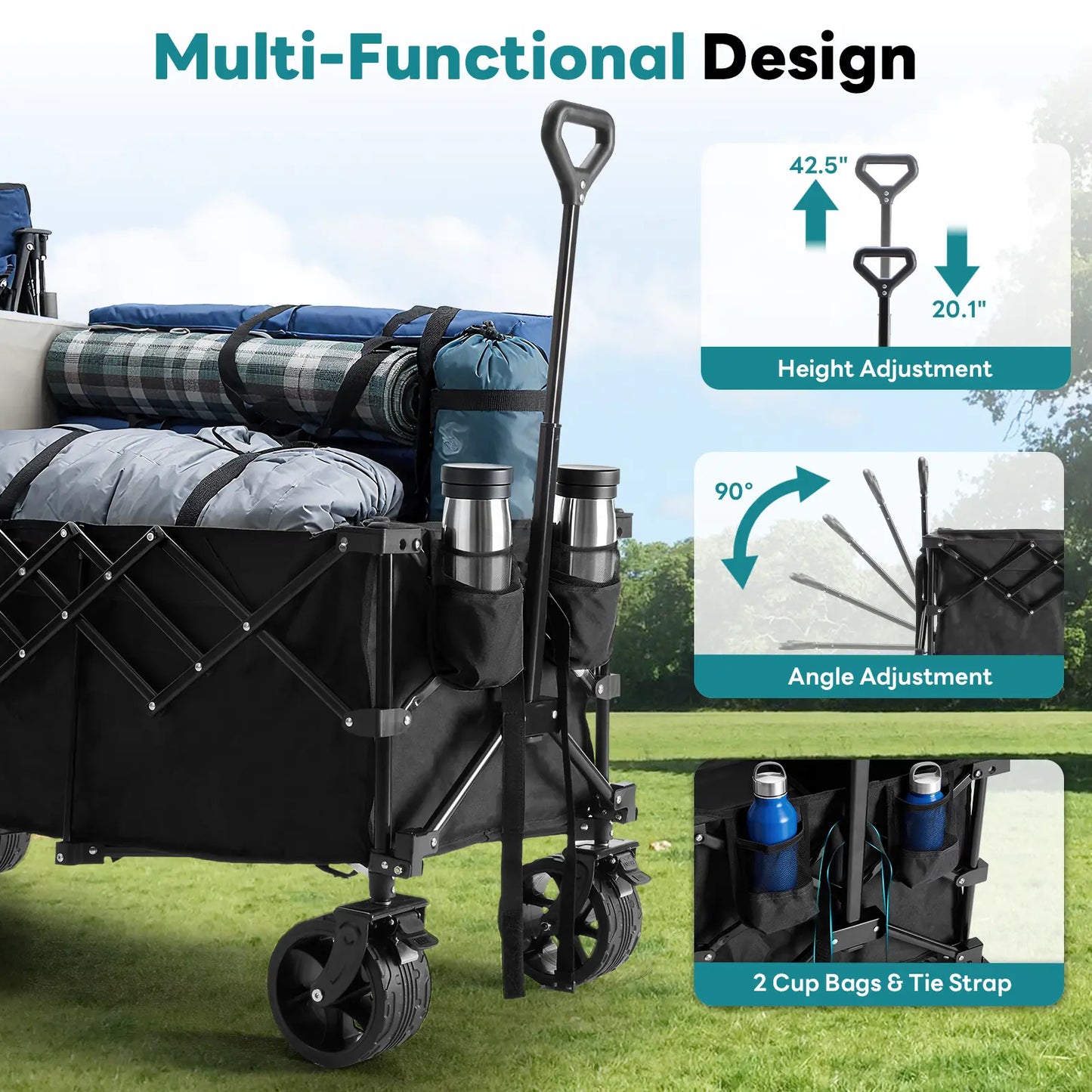 Heavy Duty Collapsible Utility Wagon 440lbs with All Terrain Wheels