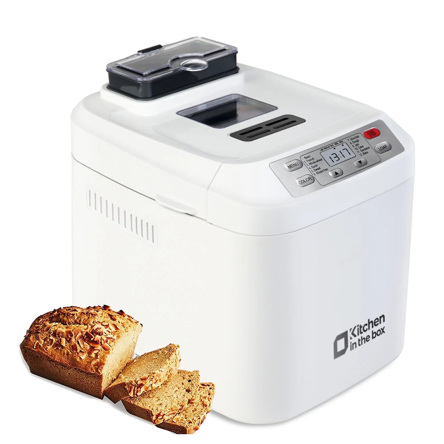 Automatic Bread Maker, Up to 2LB, 12-in-1 Bread Machine with Auto Fruit Nut Dispenser, 13 H Timer, 1 H Keep Warm, Gluten-Free, 3 Crust Colors,