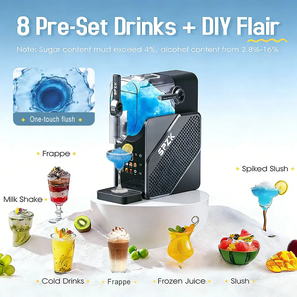 SPZTJK Slushie Machine & Soft Serve Maker IColour Touch Screen, Real-Time Temp Display,Powerful Compressor, 7 Presets, Auto-Clean,24hr Keep Cold for Home, Cafe & SmallBusiness