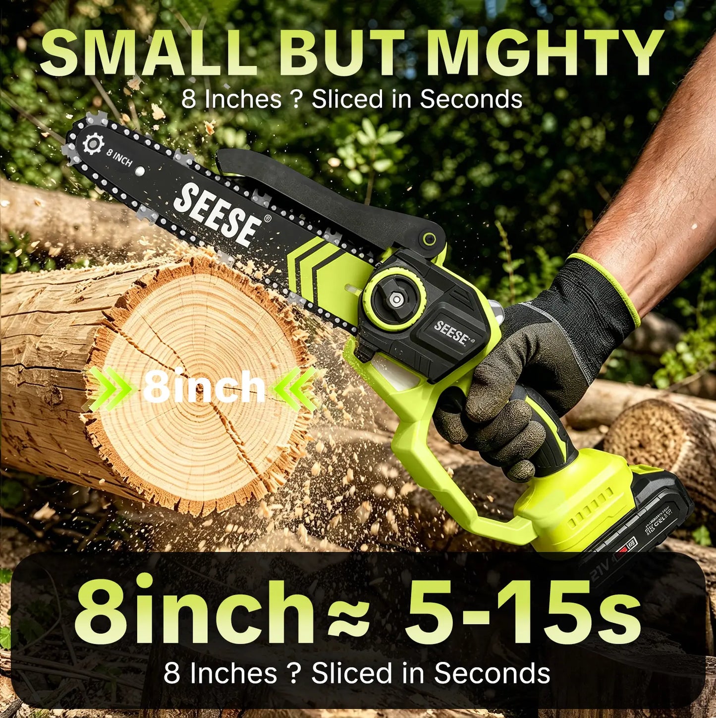 SEESE Brushless Mini 8-Inch Cordless Chainsaw for Garden & DIY