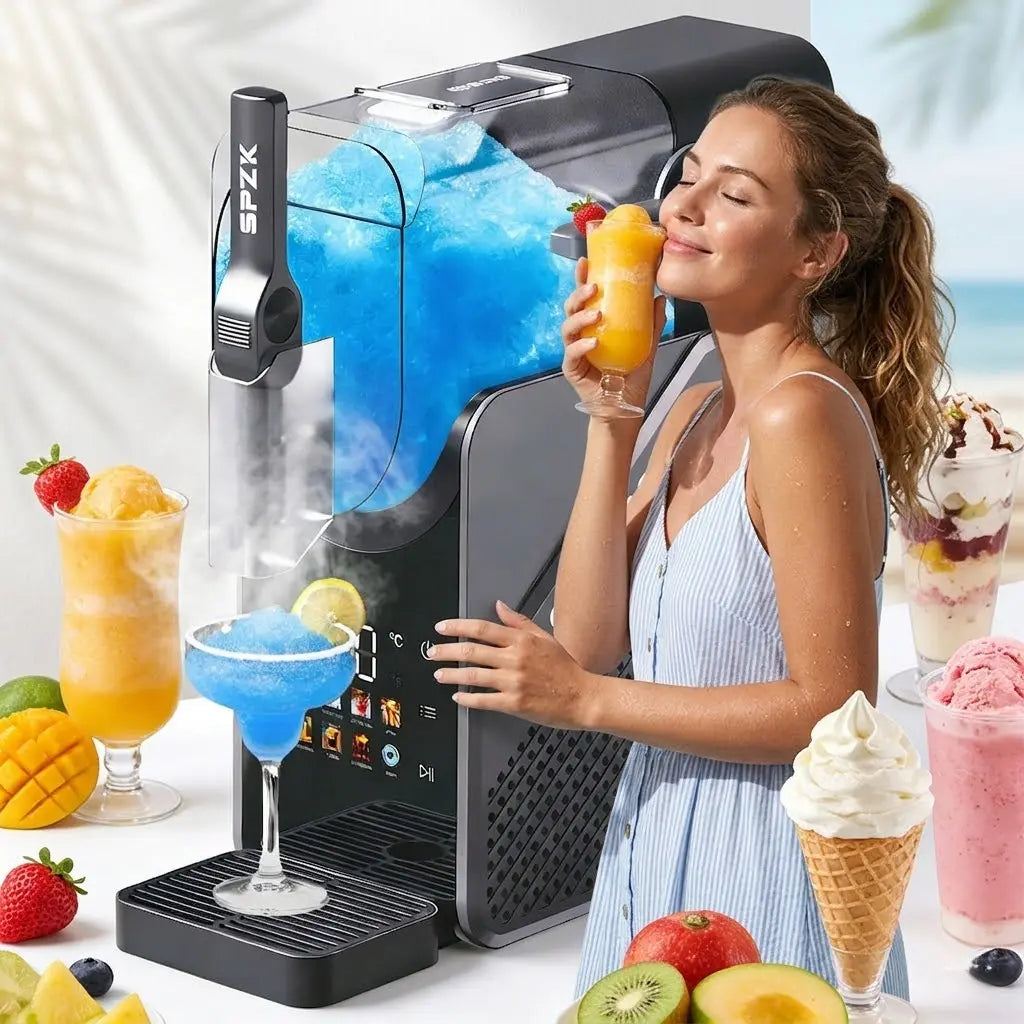 SPZTJK Slushie Machine & Soft Serve Maker IColour Touch Screen, Real-Time Temp Display,Powerful Compressor, 7 Presets, Auto-Clean,24hr Keep Cold for Home, Cafe & SmallBusiness