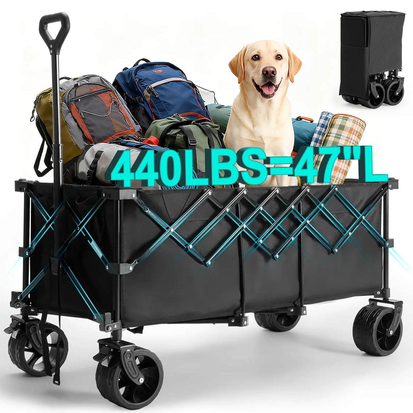 Heavy Duty Collapsible Utility Wagon 440lbs with All Terrain Wheels