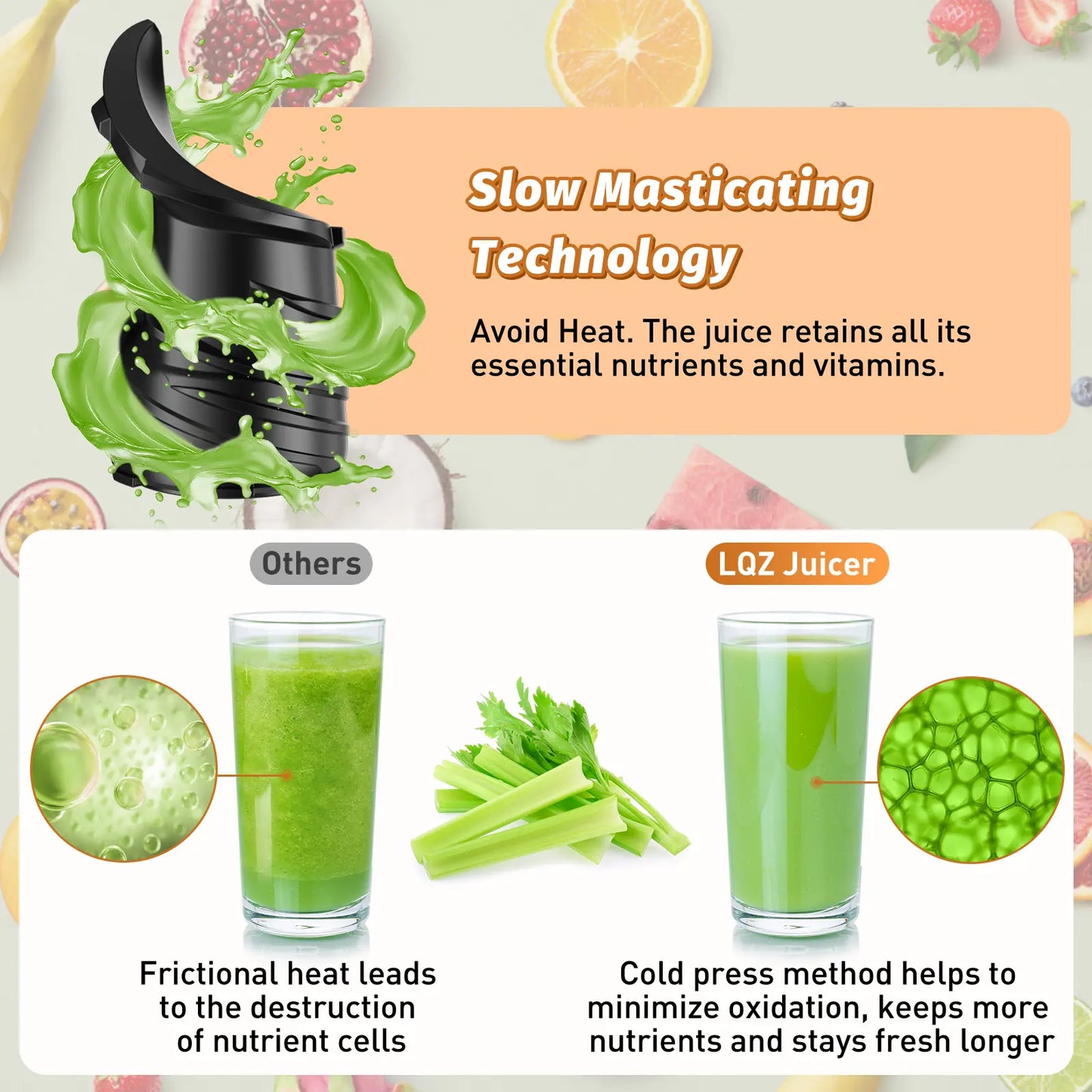 LQZ 350W Cold Press Juicer - High Juice Yield & Easy Clean