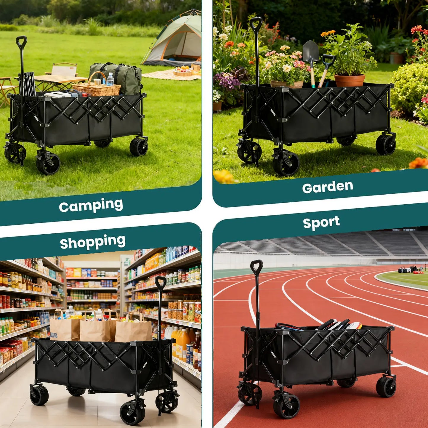 Heavy Duty Collapsible Utility Wagon 440lbs with All Terrain Wheels