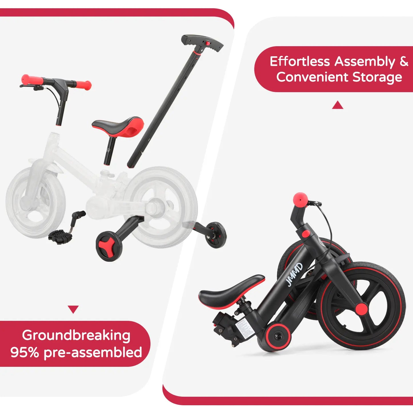 JMMD 6-in-1 Multi-Functional Toddler Bike for Kids