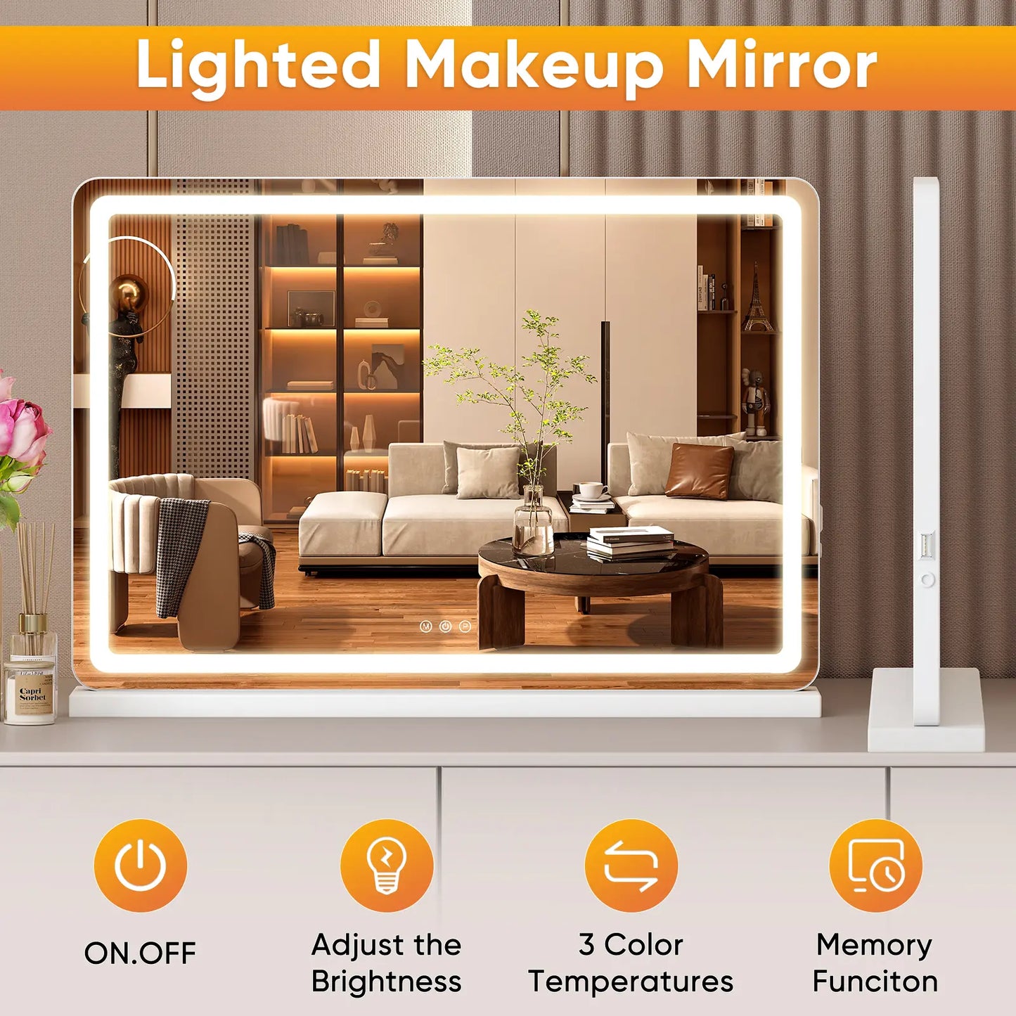 LED Vanity Mirror with Lights - Dimmable 3 Color Modes