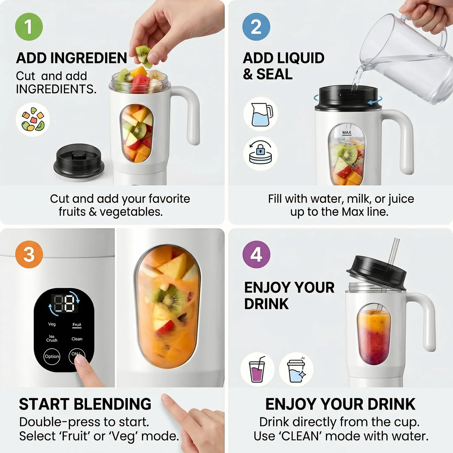580ML Portable Juicer with LED Display and Powerful 22000 RPM