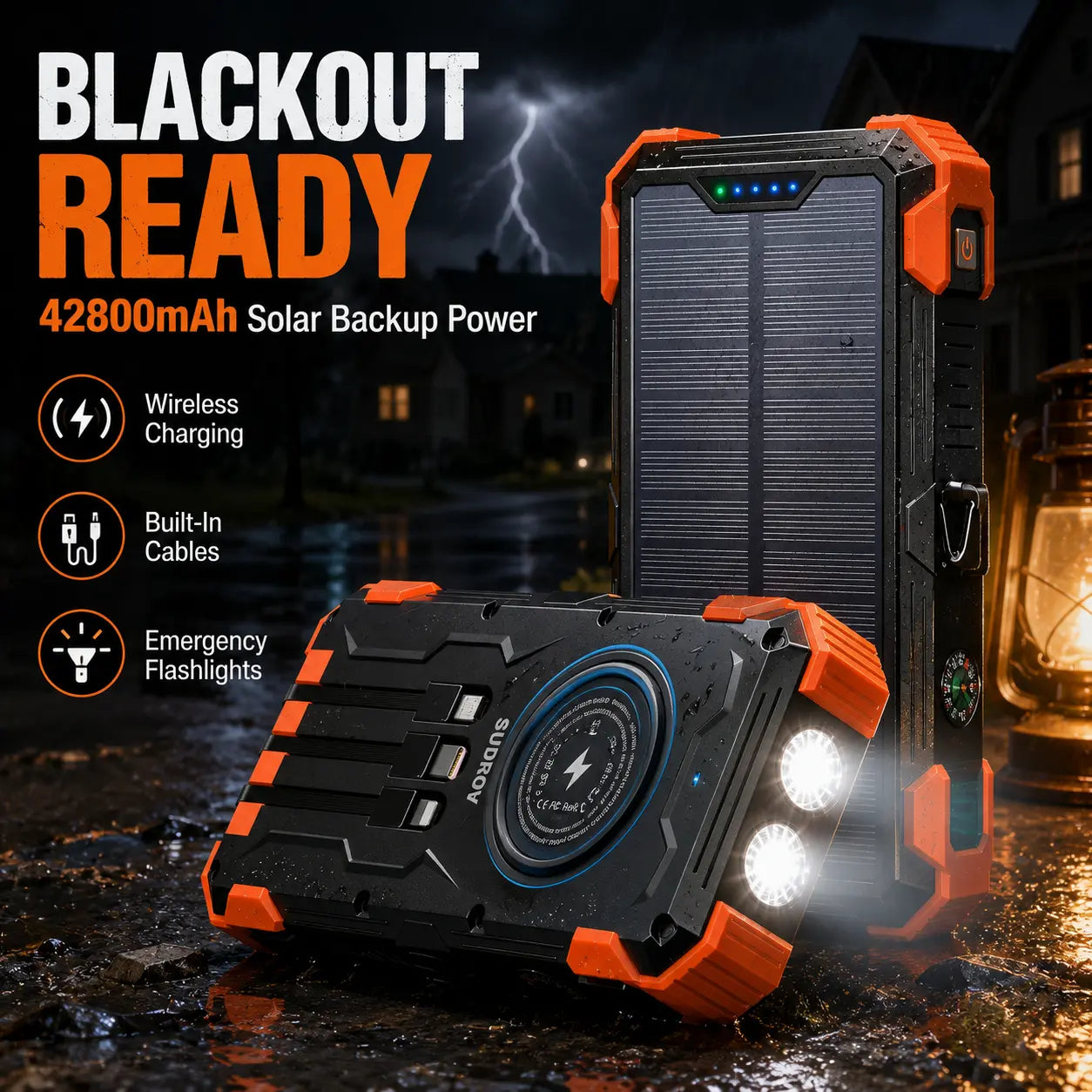 Sudrov 42800mAh Solar Power Bank with 7 Outputs