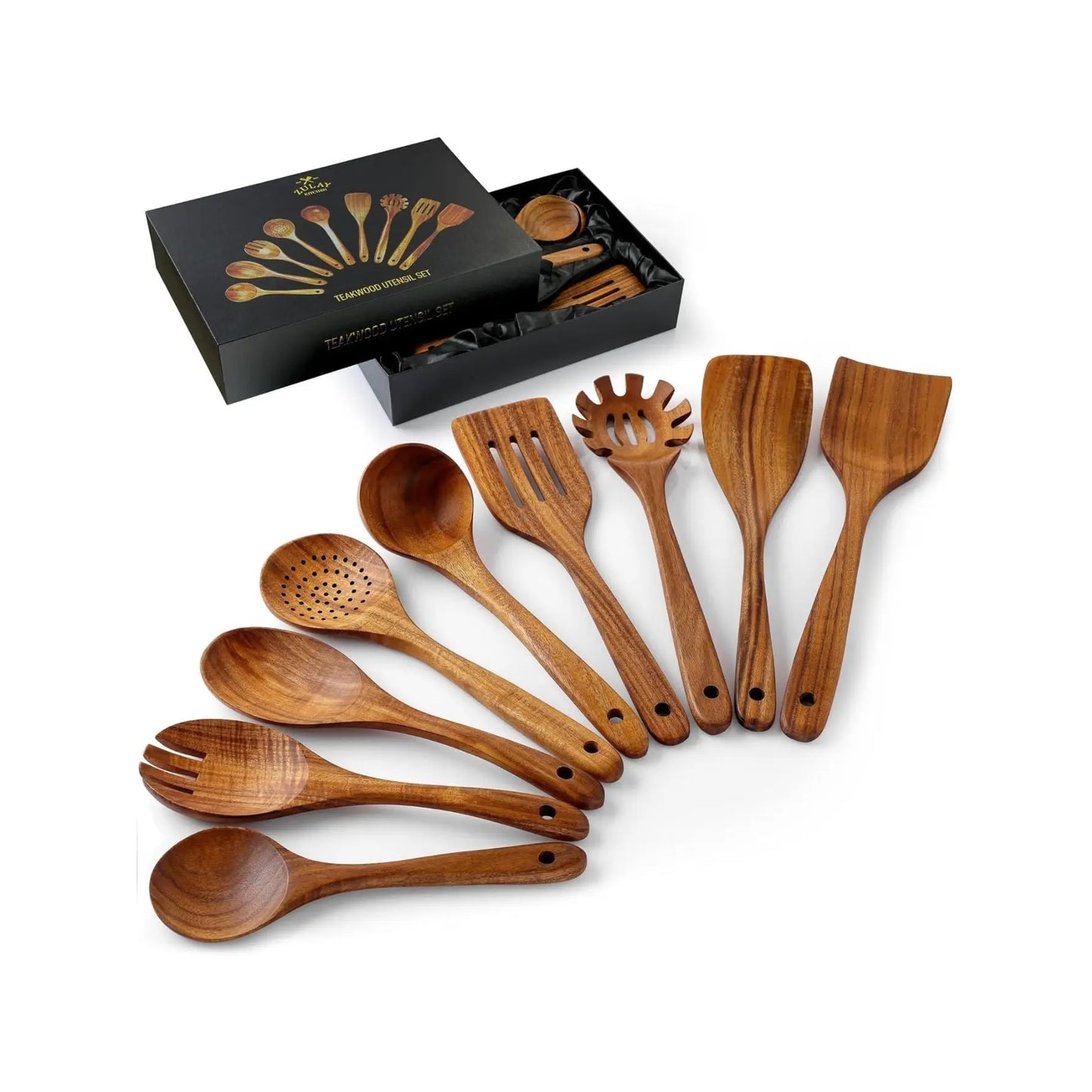 Teak Wood Kitchen Utensil Set 9-Piece for Nonstick