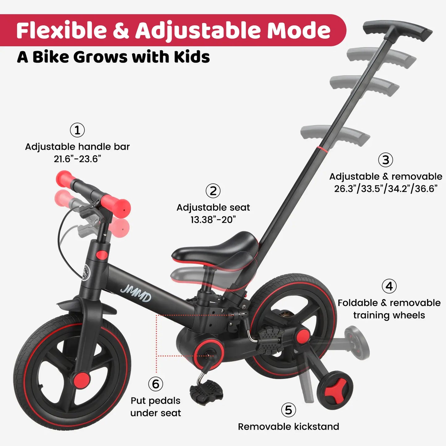 JMMD 6-in-1 Multi-Functional Toddler Bike for Kids