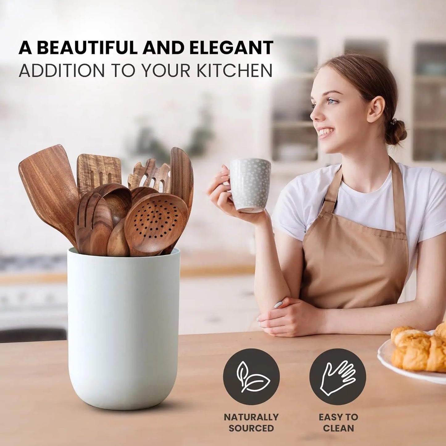 Teak Wood Kitchen Utensil Set 9-Piece for Nonstick