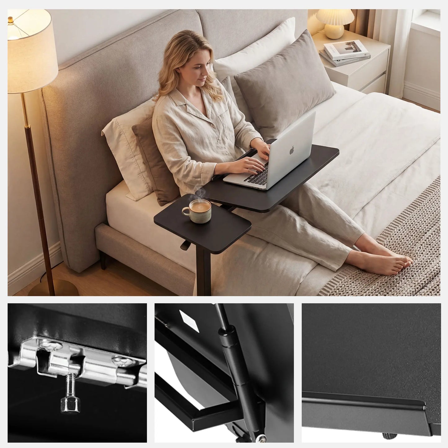 Adjustable Overbed Bedside Table with Wheels - Mobile Workstation