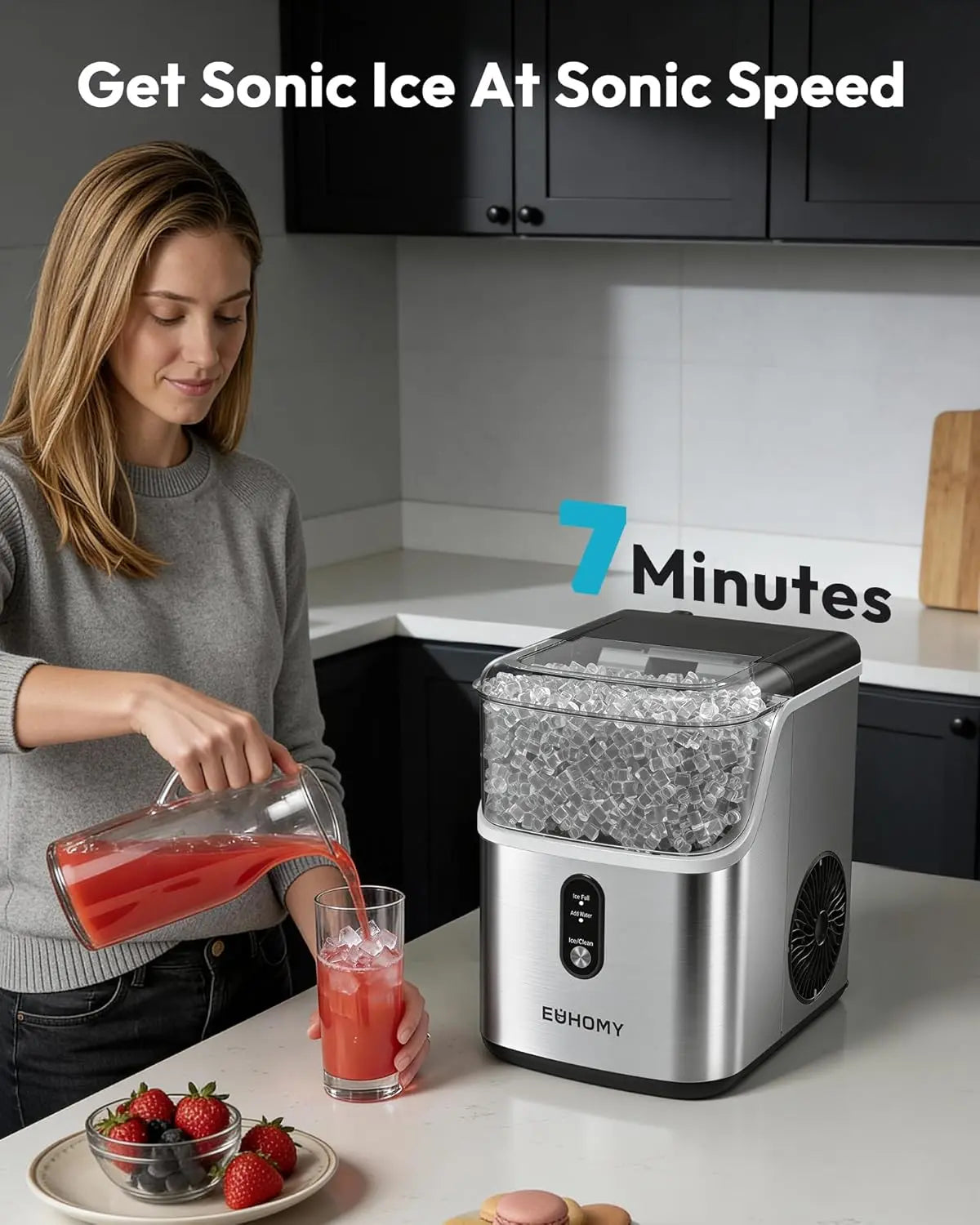 EUHOMY Nugget Ice Maker - Countertop Soft Ice Machine