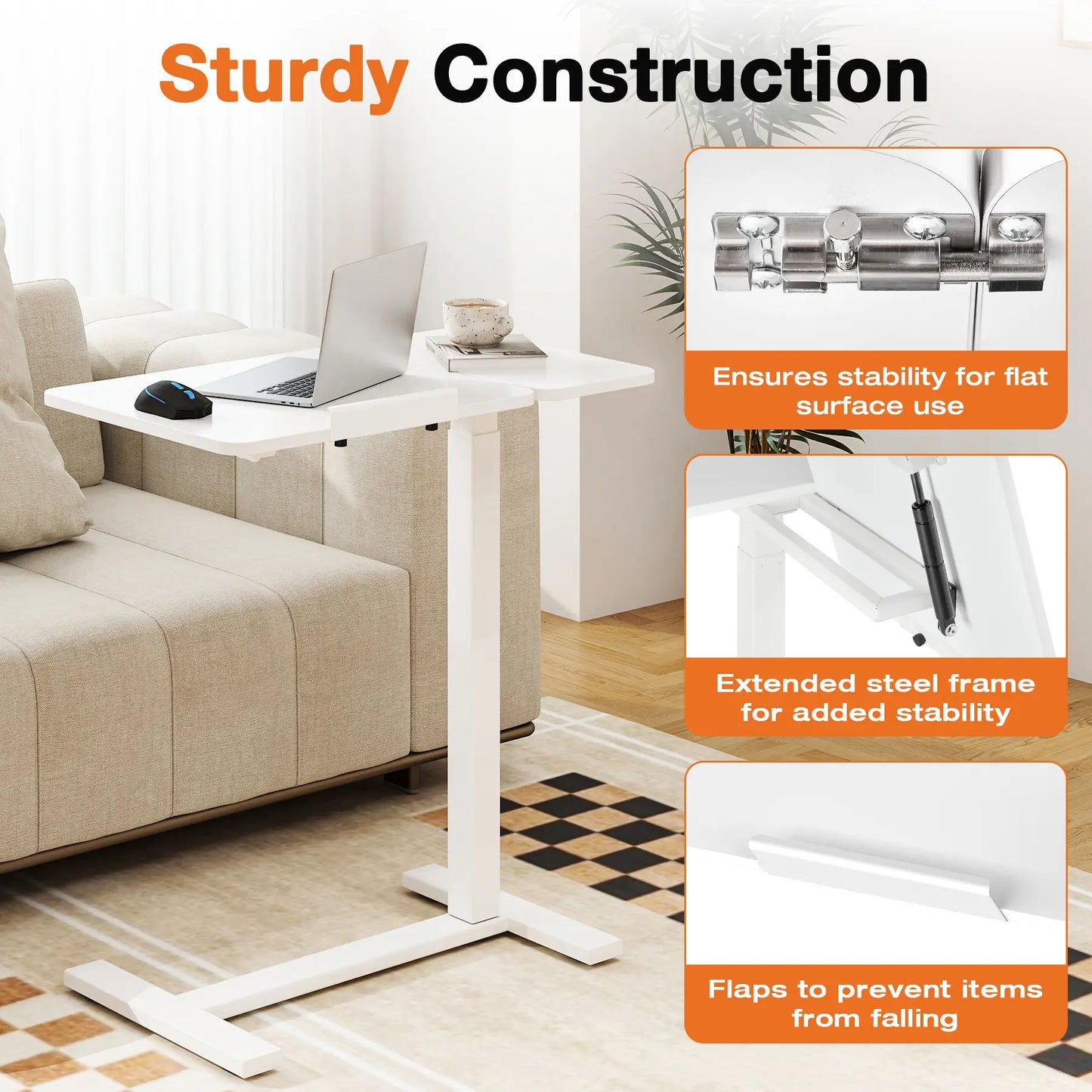 Adjustable Overbed Bedside Table with Wheels - Mobile Workstation