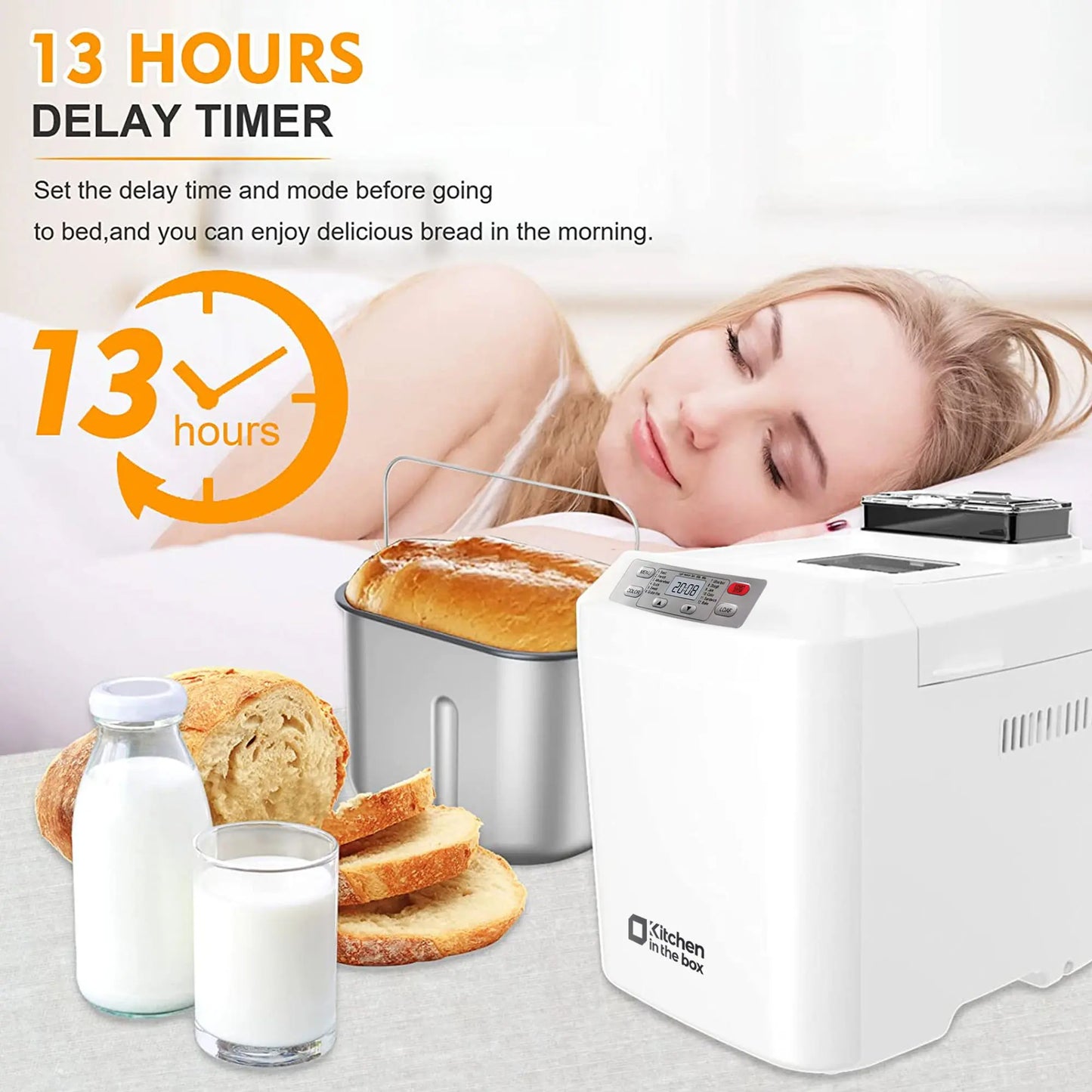 Automatic Bread Maker, Up to 2LB, 12-in-1 Bread Machine with Auto Fruit Nut Dispenser, 13 H Timer, 1 H Keep Warm, Gluten-Free, 3 Crust Colors,
