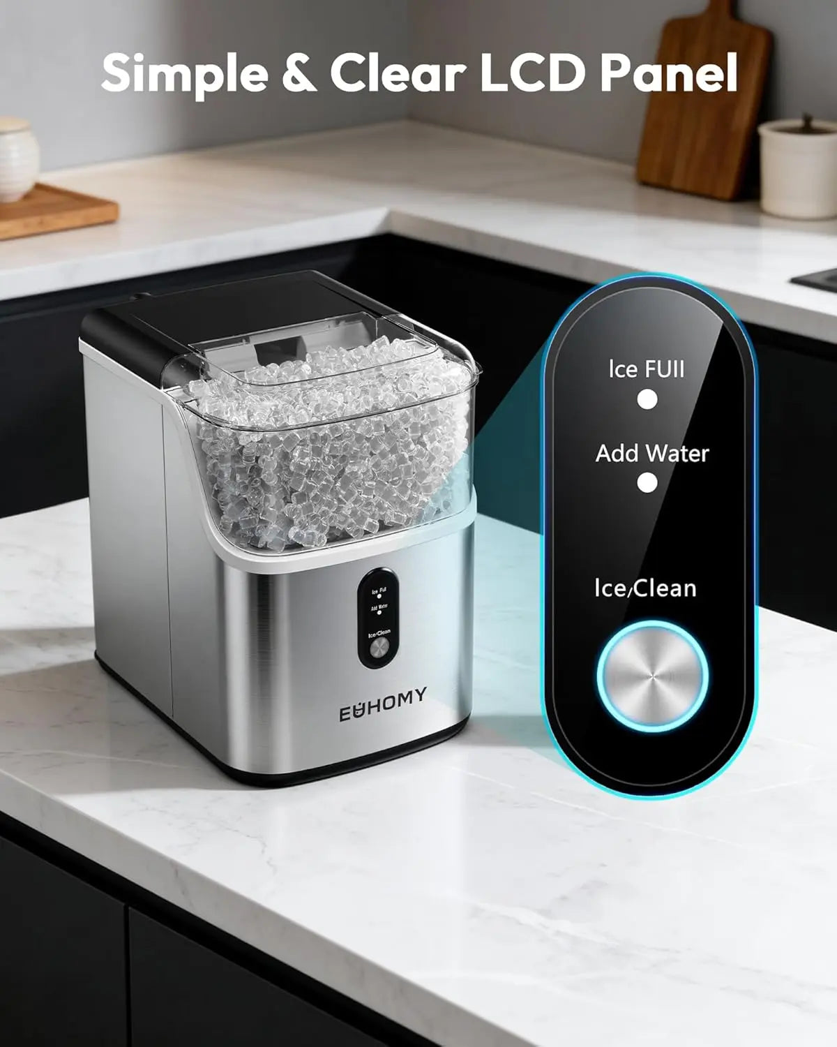 EUHOMY Nugget Ice Maker - Countertop Soft Ice Machine