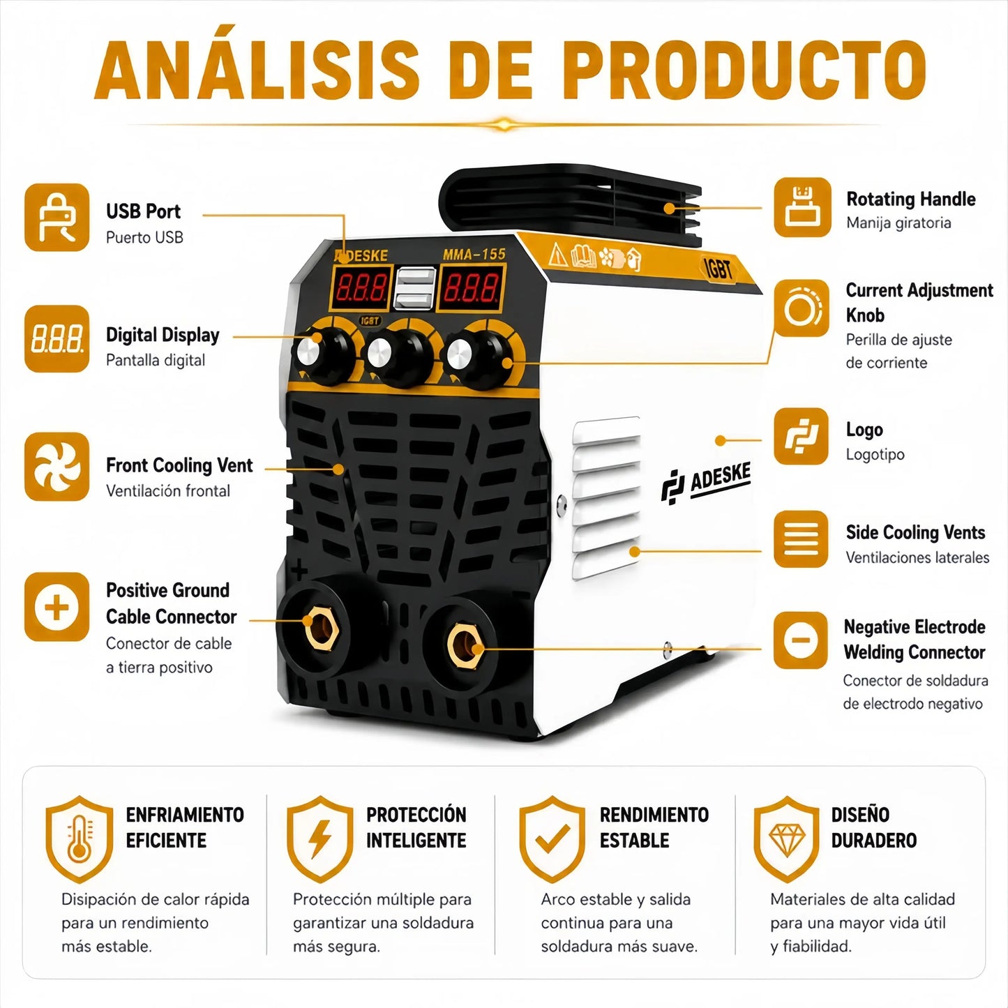 ADESKE MMA-155 Portable Welding Machine with Dual Voltage