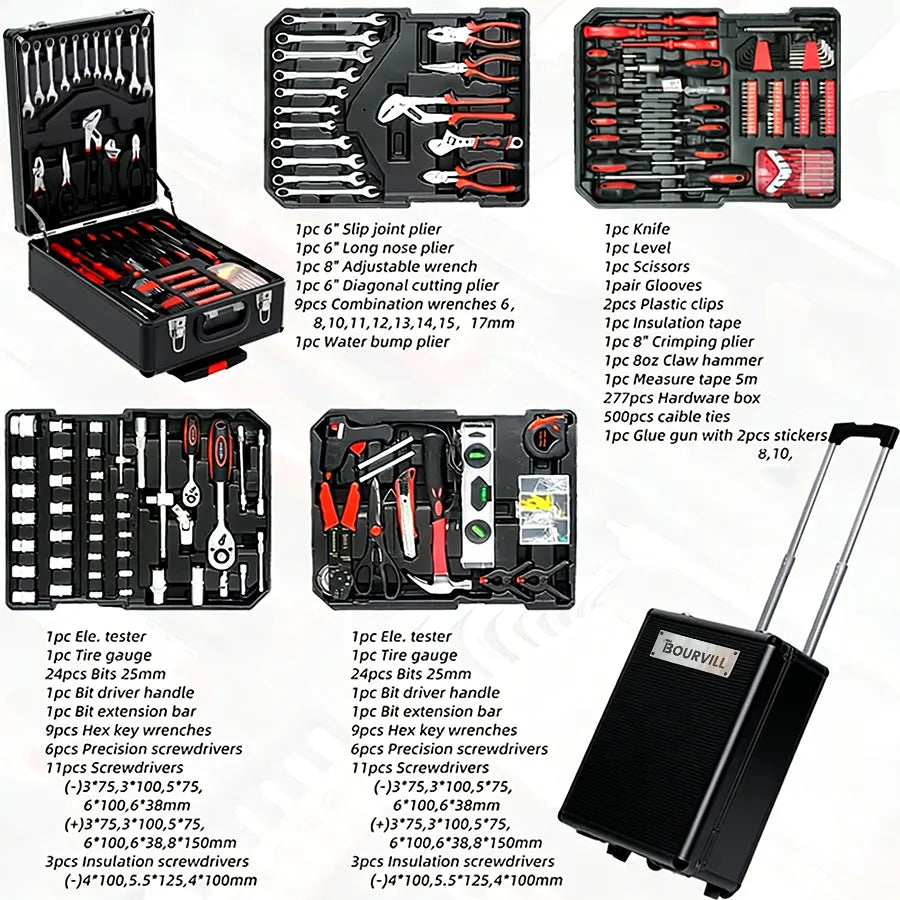 Bourvill 899-Piece Portable Metal Tool Set with Wheeled Cabinet