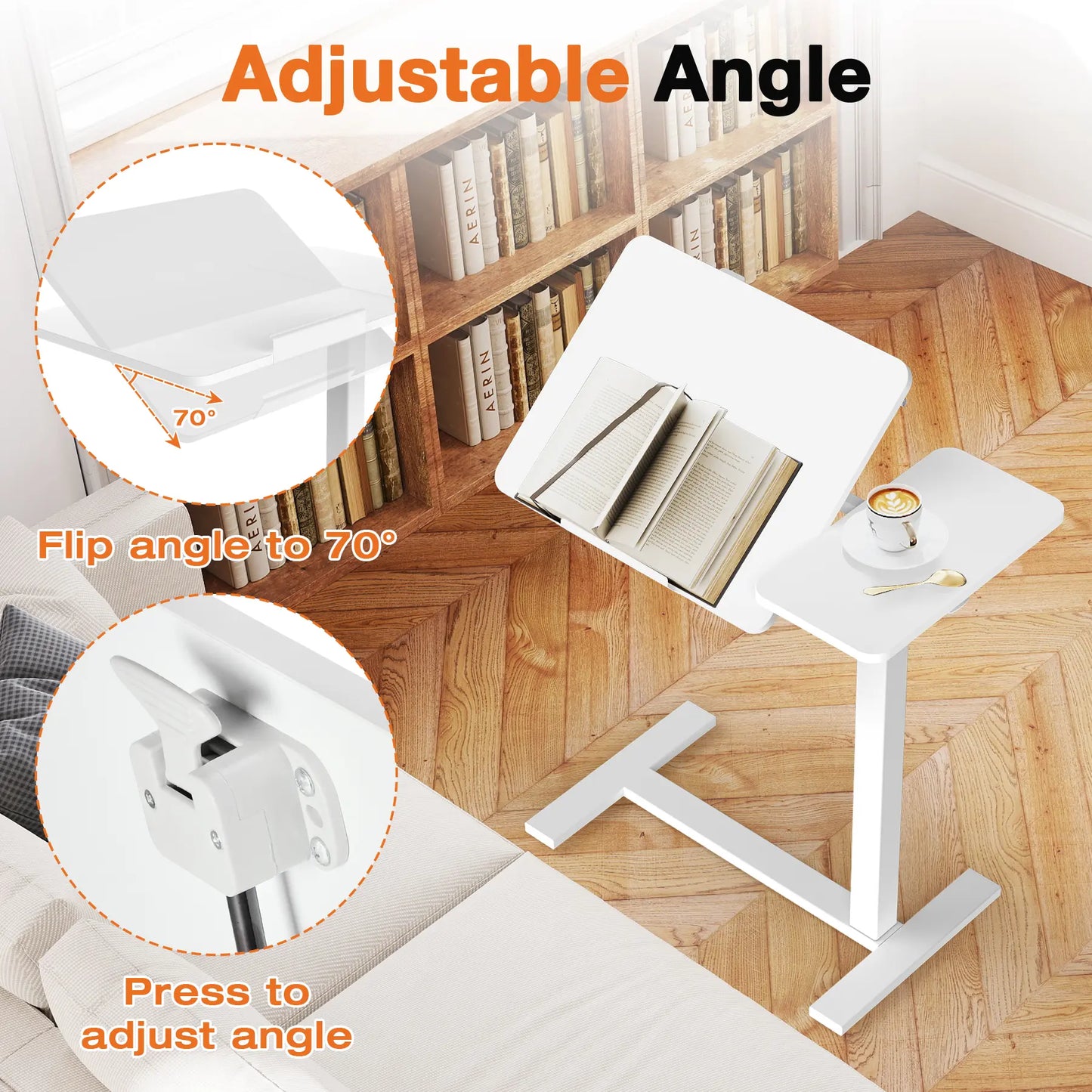Adjustable Overbed Bedside Table with Wheels - Mobile Workstation