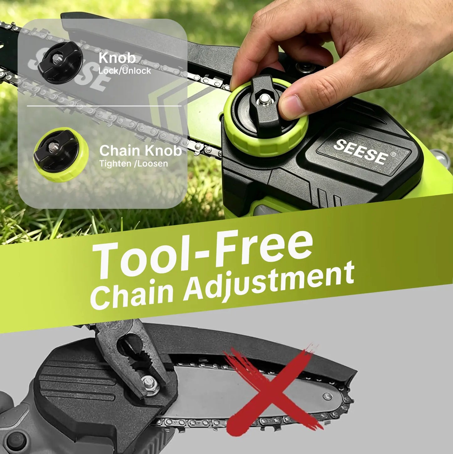 SEESE Brushless Mini 8-Inch Cordless Chainsaw for Garden & DIY