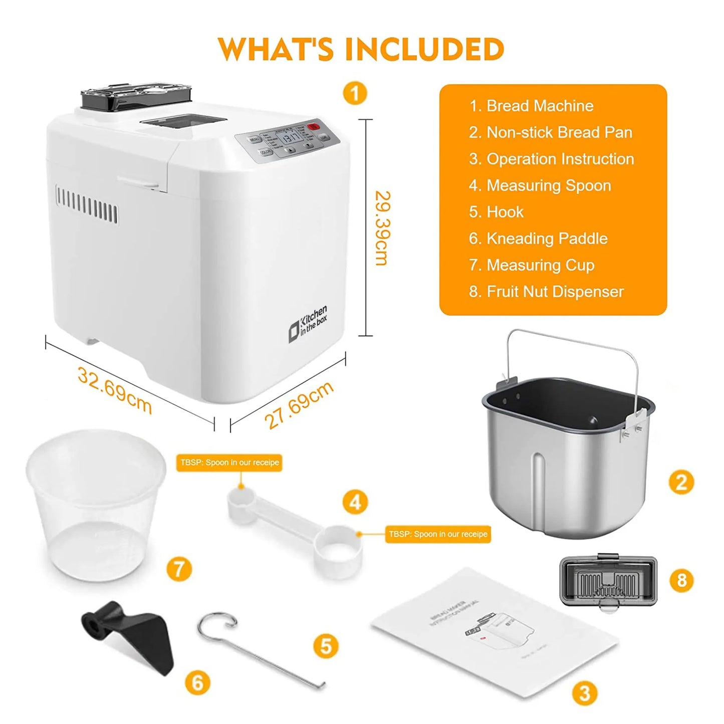 Automatic Bread Maker, Up to 2LB, 12-in-1 Bread Machine with Auto Fruit Nut Dispenser, 13 H Timer, 1 H Keep Warm, Gluten-Free, 3 Crust Colors,