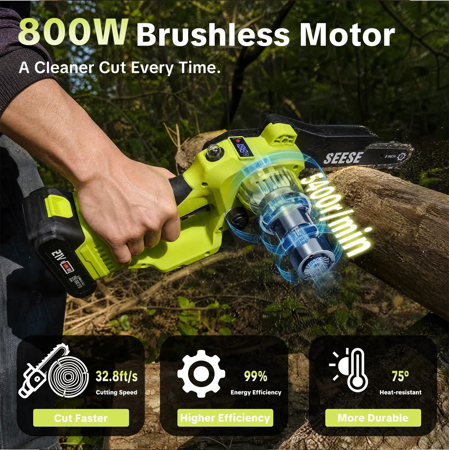 SEESE Brushless Mini 8-Inch Cordless Chainsaw for Garden & DIY