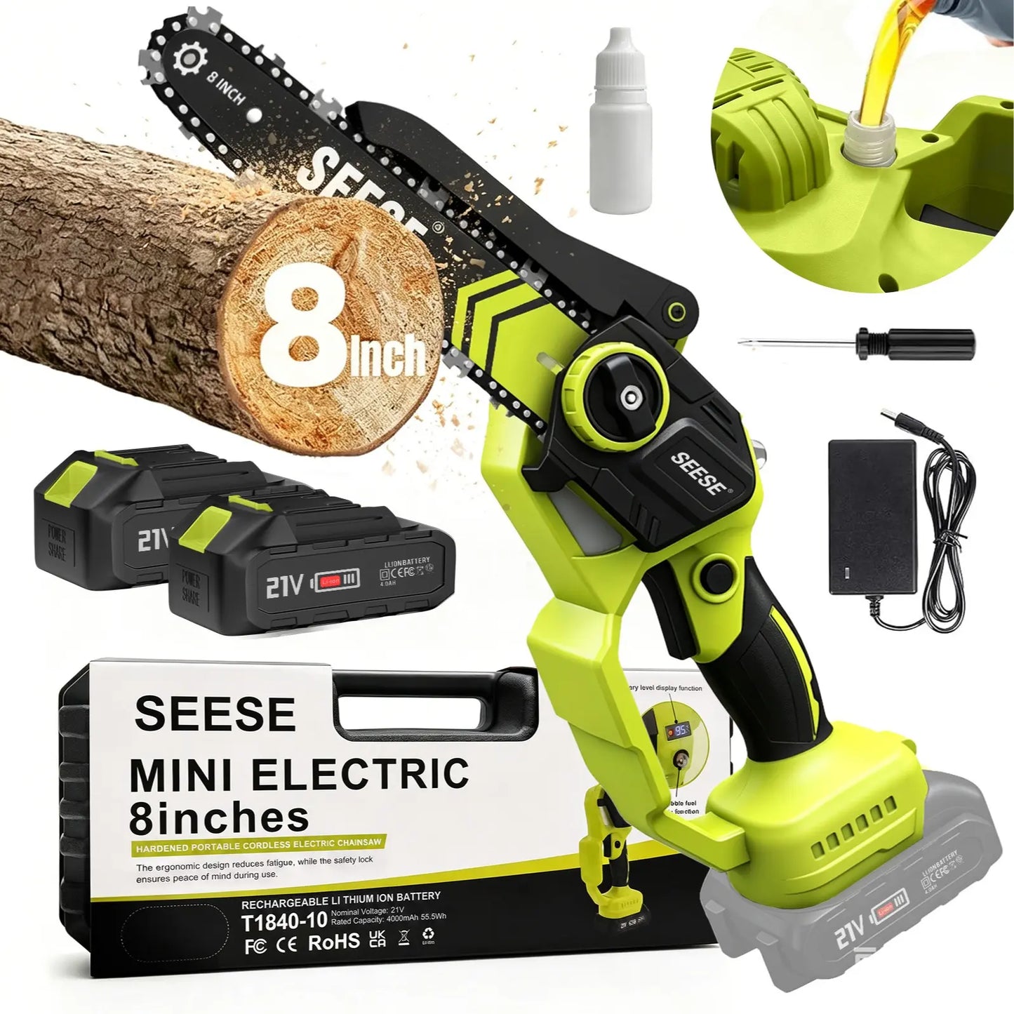 SEESE Brushless Mini 8-Inch Cordless Chainsaw for Garden & DIY