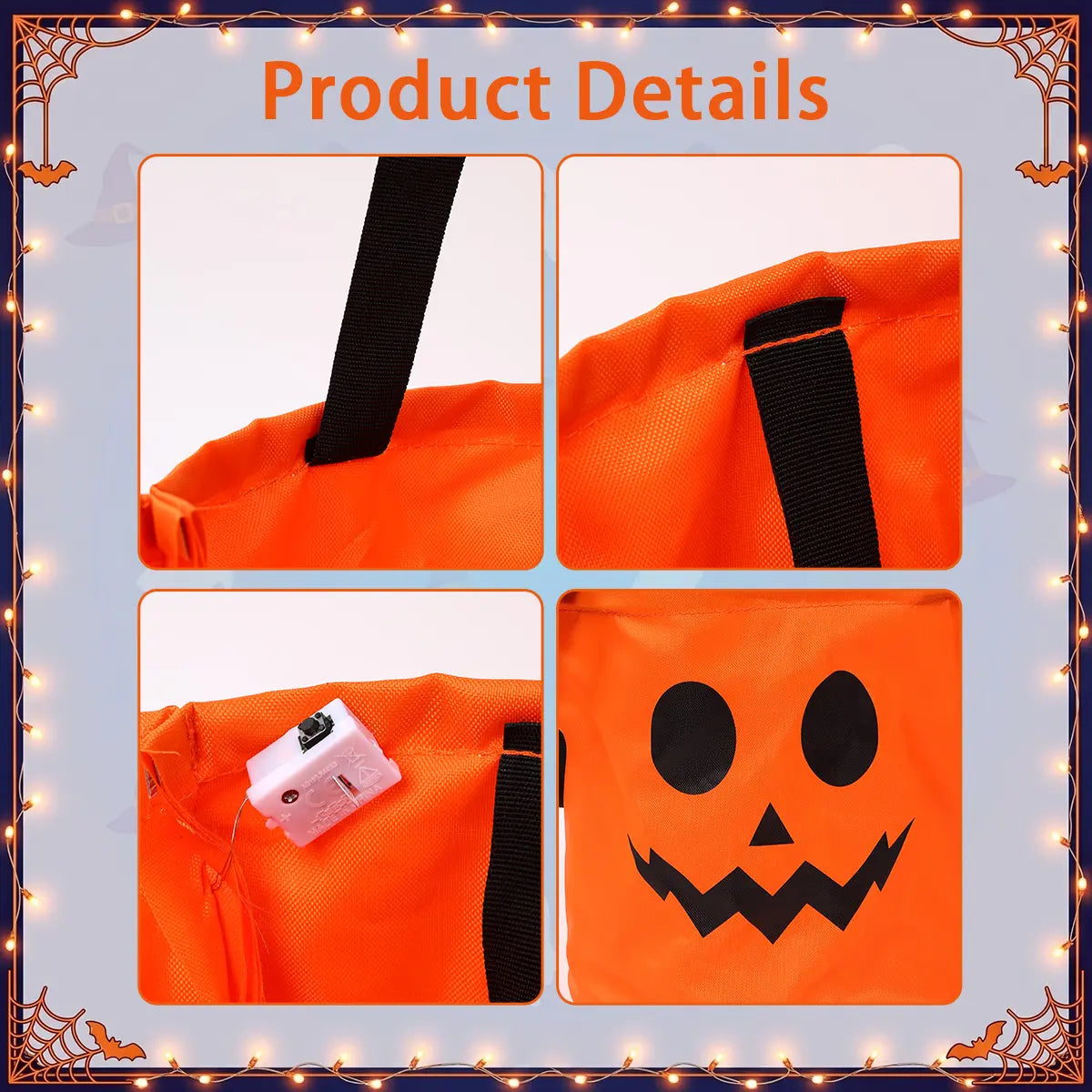 Halloween Candy Buckets with LED Lights - 3/4 Set for Trick or Treat
