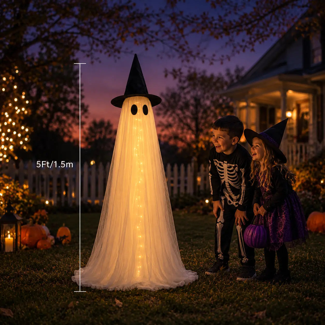 2Packs Halloween Decorations Outdoor, Halloweens Party Decoration Indoor, Spooky Ghost With Remote Control String Lights, Halloween-Ghost Lights For Porches Yards Gardens Lawn