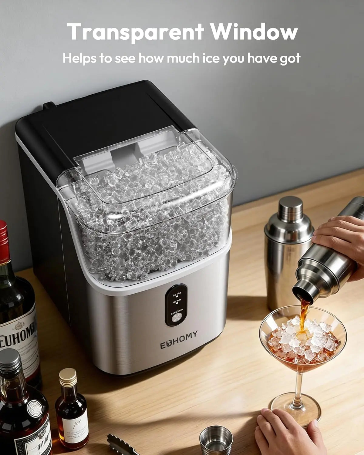 EUHOMY Nugget Ice Maker - Countertop Soft Ice Machine