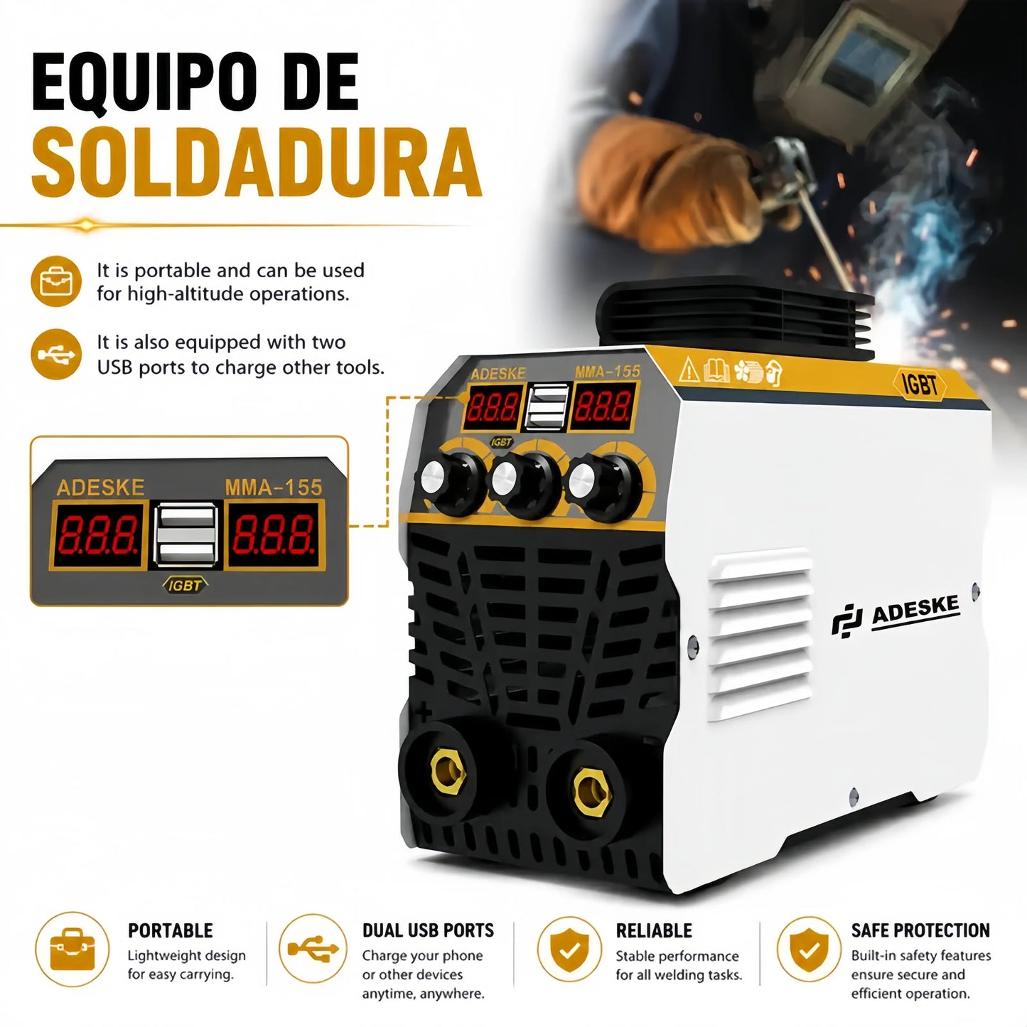 ADESKE MMA-155 Portable Welding Machine with Dual Voltage