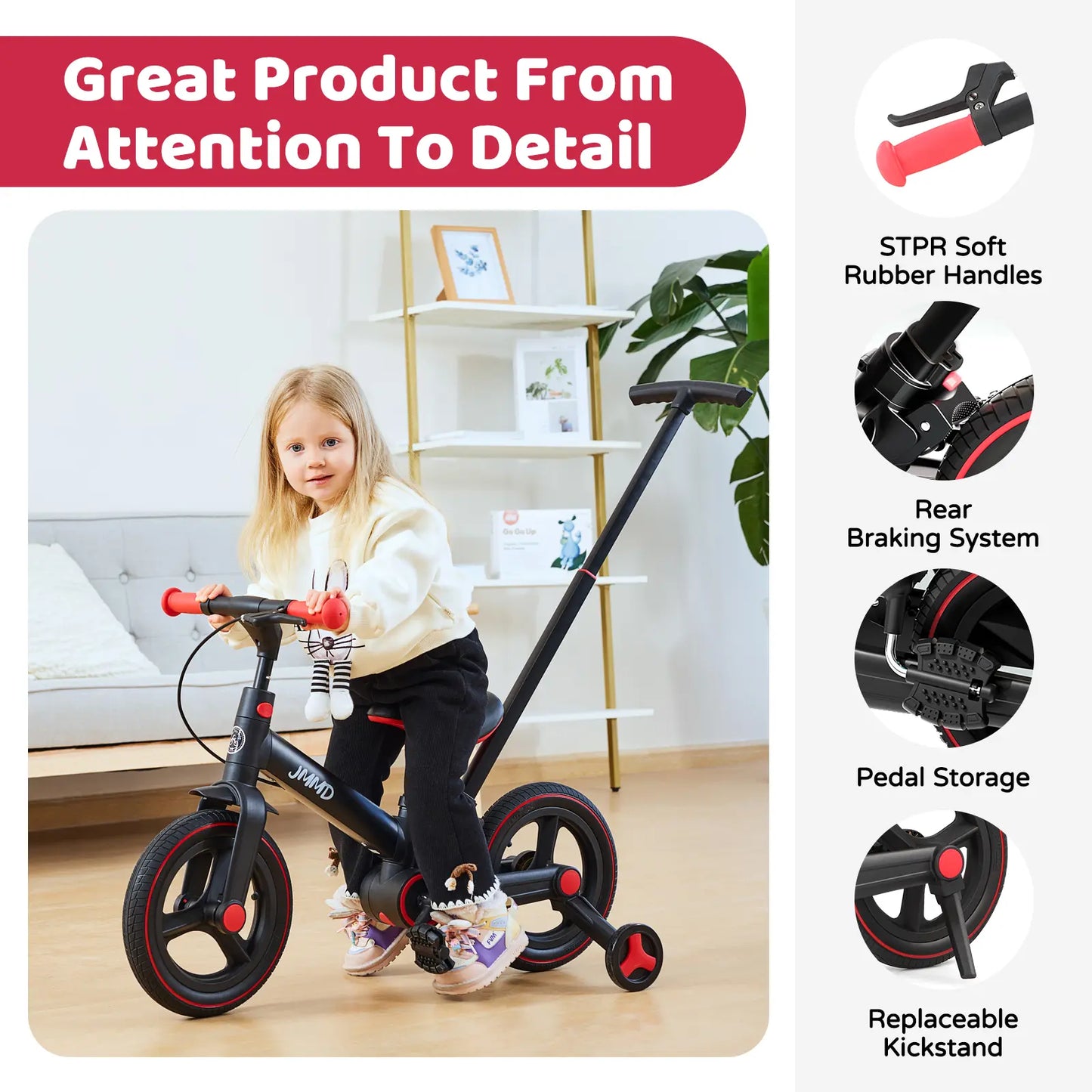 JMMD 6-in-1 Multi-Functional Toddler Bike for Kids