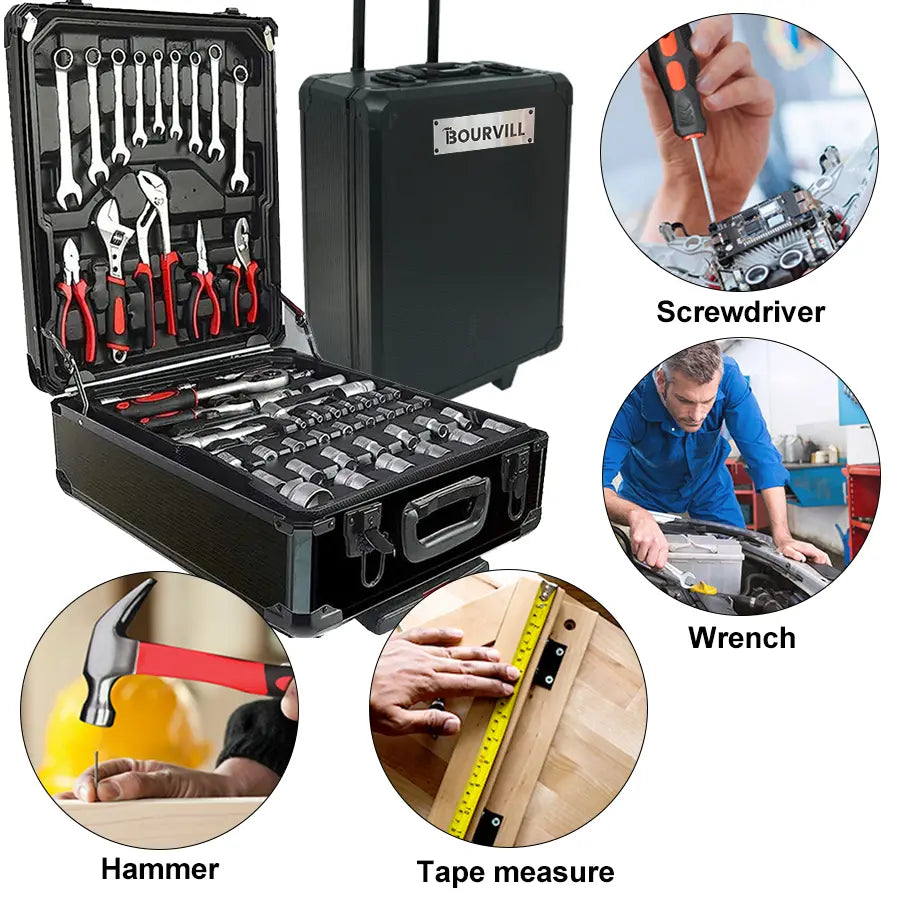 Bourvill 899-Piece Portable Metal Tool Set with Wheeled Cabinet