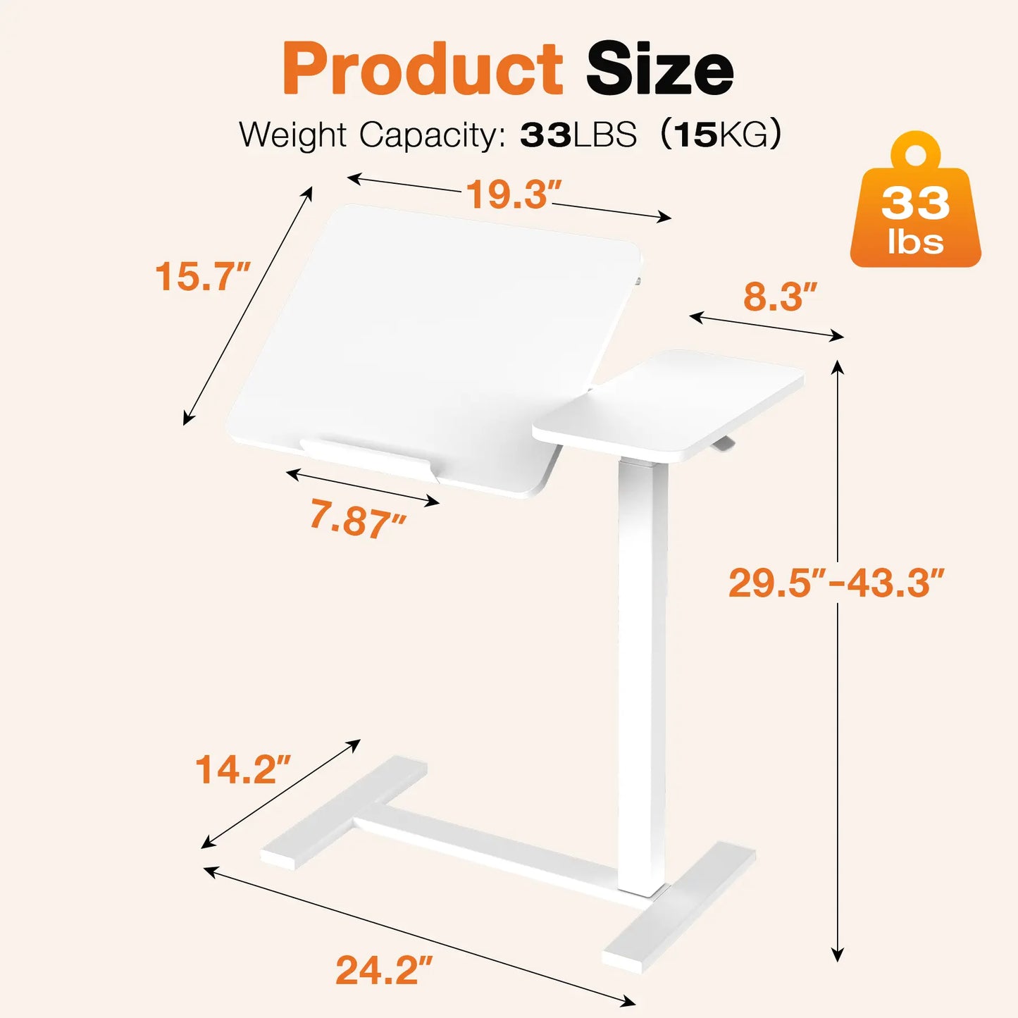 Adjustable Overbed Bedside Table with Wheels - Mobile Workstation