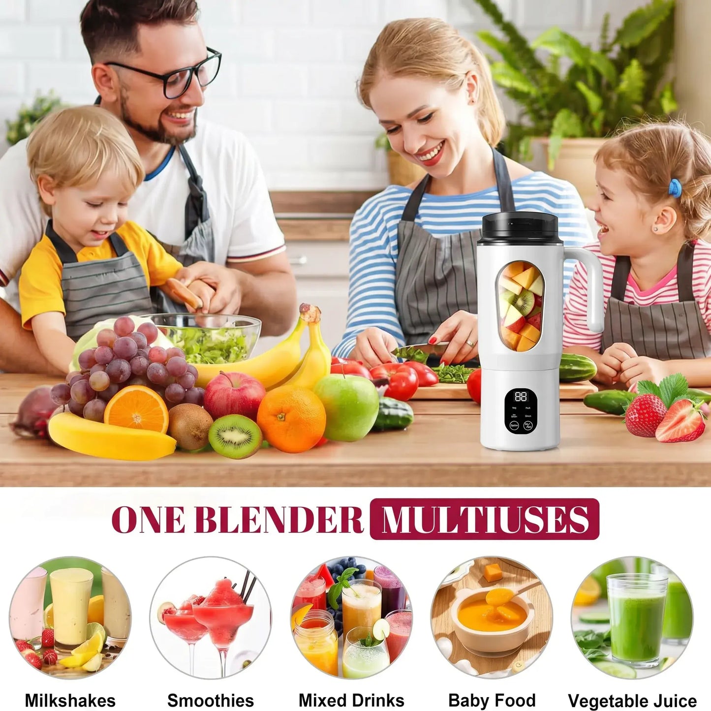 580ML Portable Juicer with LED Display and Powerful 22000 RPM