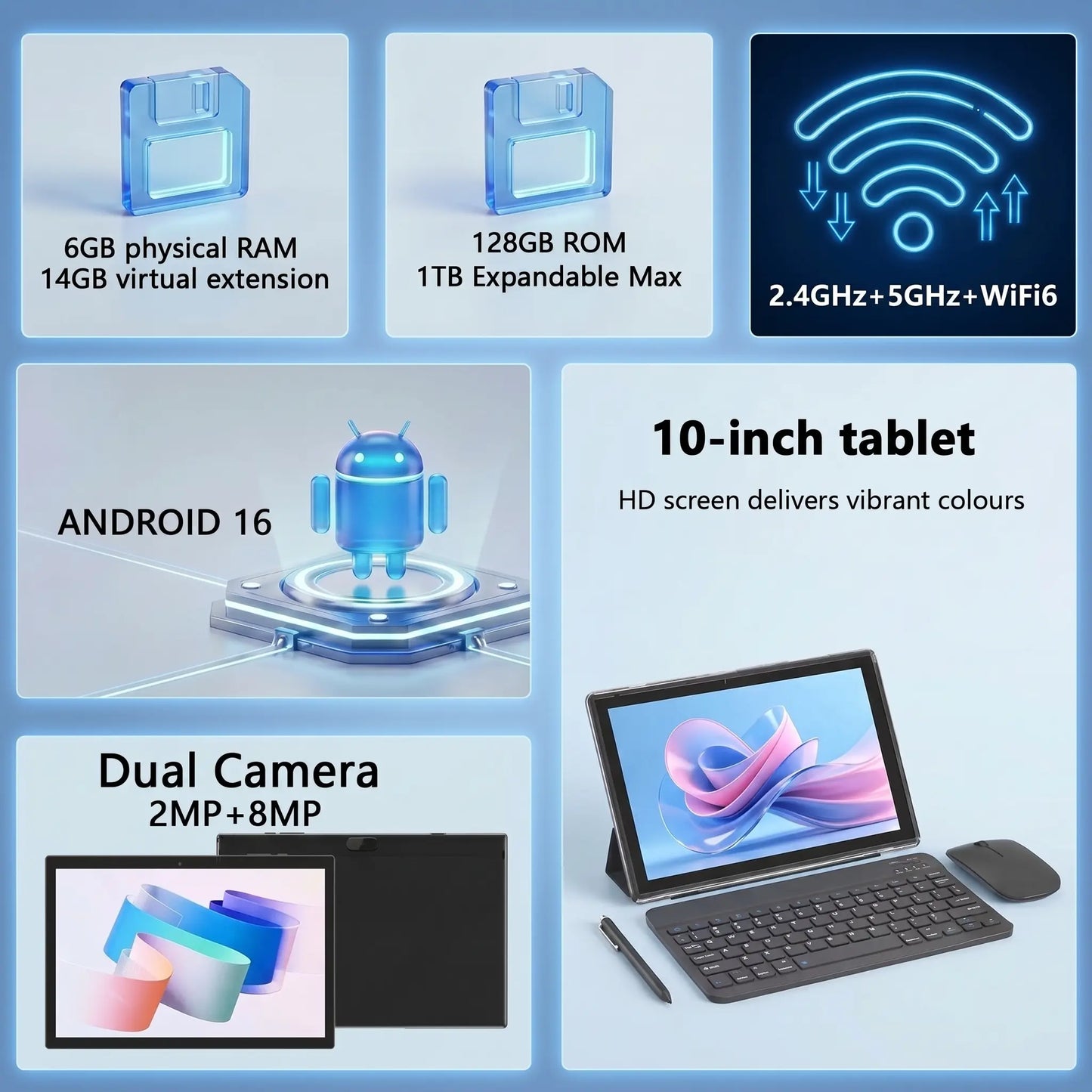 SummerWins 10.1-Inch Android 16 Tablet with Accessories