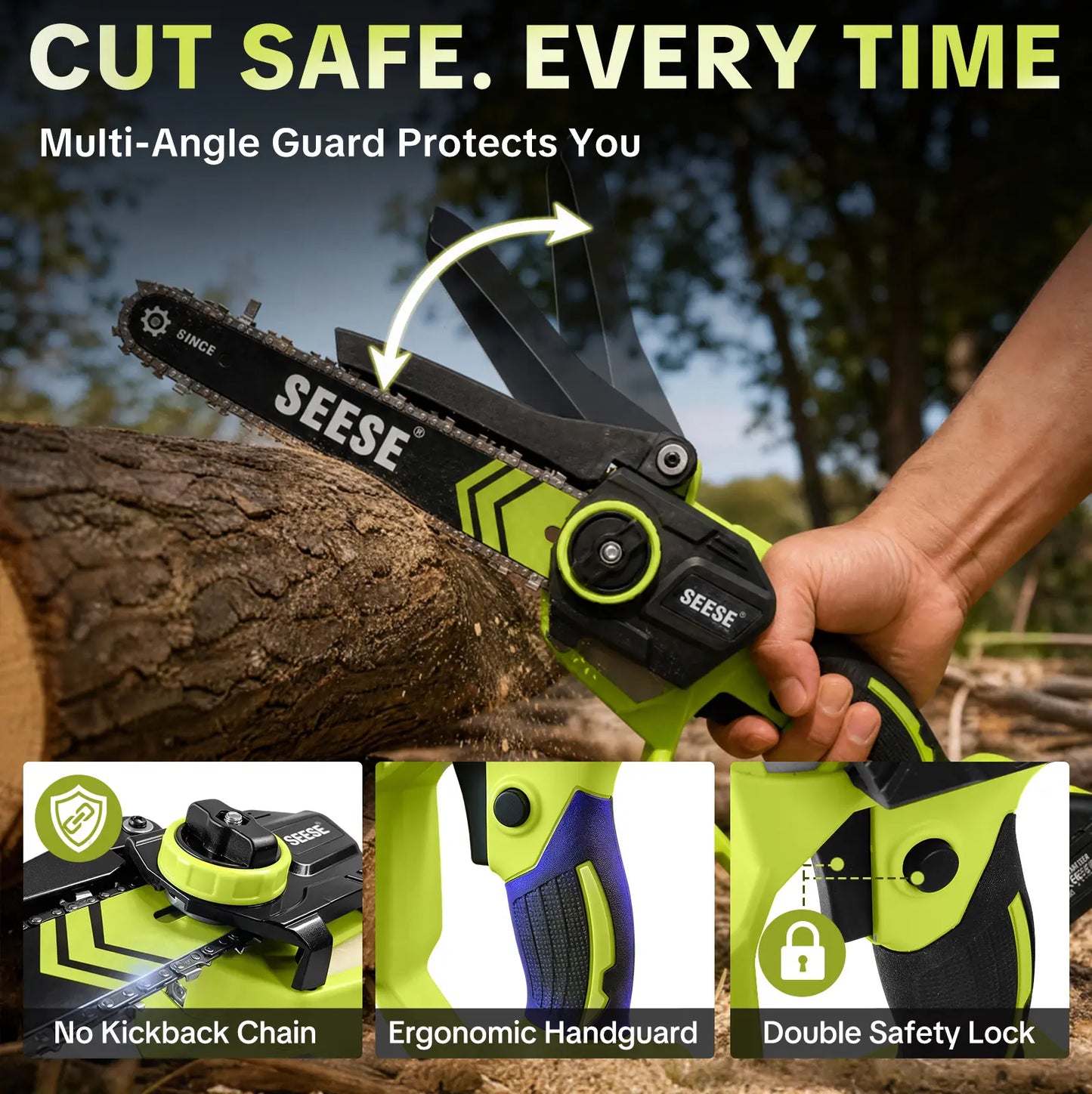 SEESE Brushless Mini 8-Inch Cordless Chainsaw for Garden & DIY