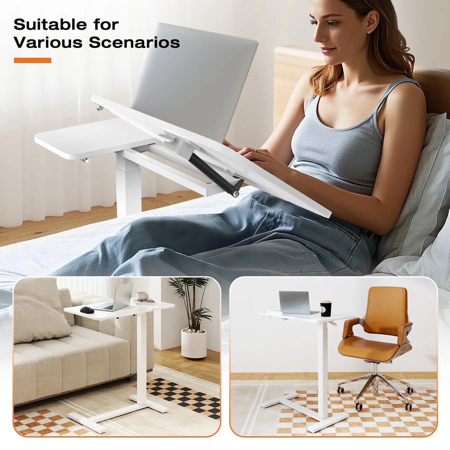 Adjustable Overbed Bedside Table with Wheels - Mobile Workstation