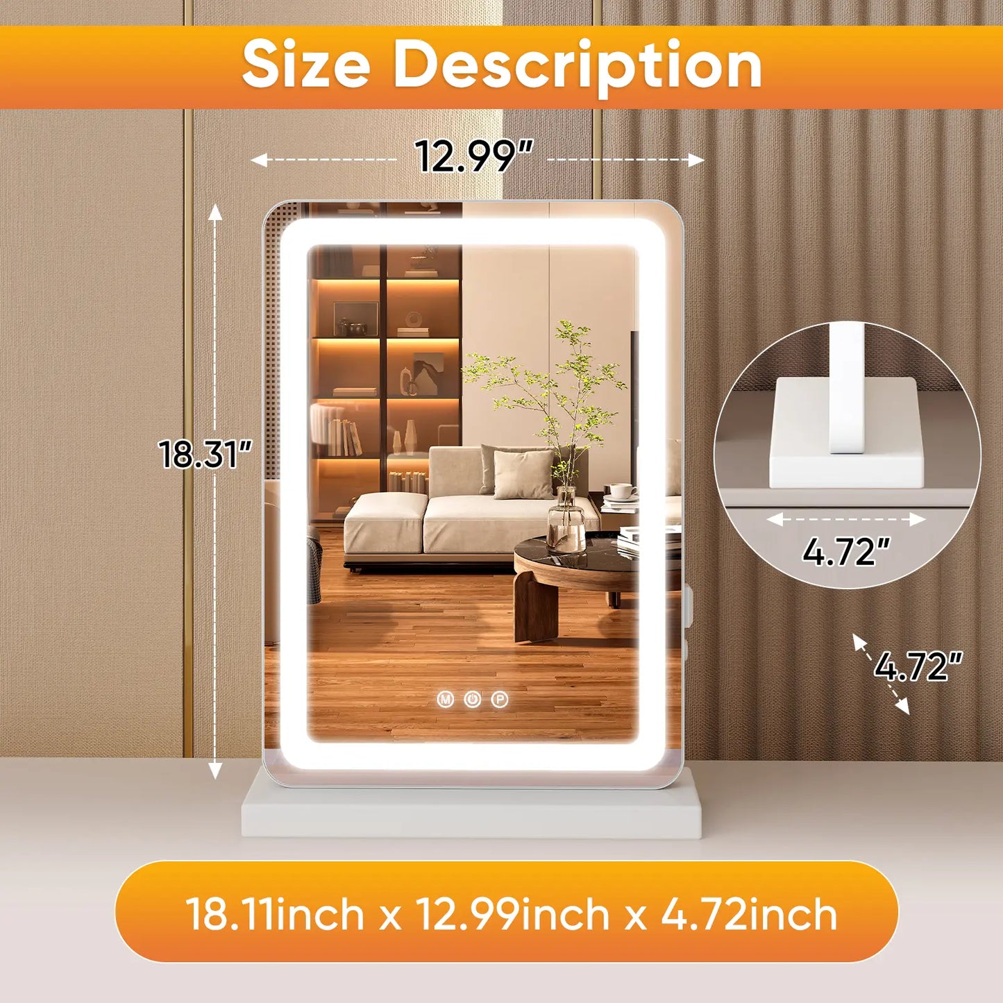 LED Vanity Mirror with Lights - Dimmable 3 Color Modes
