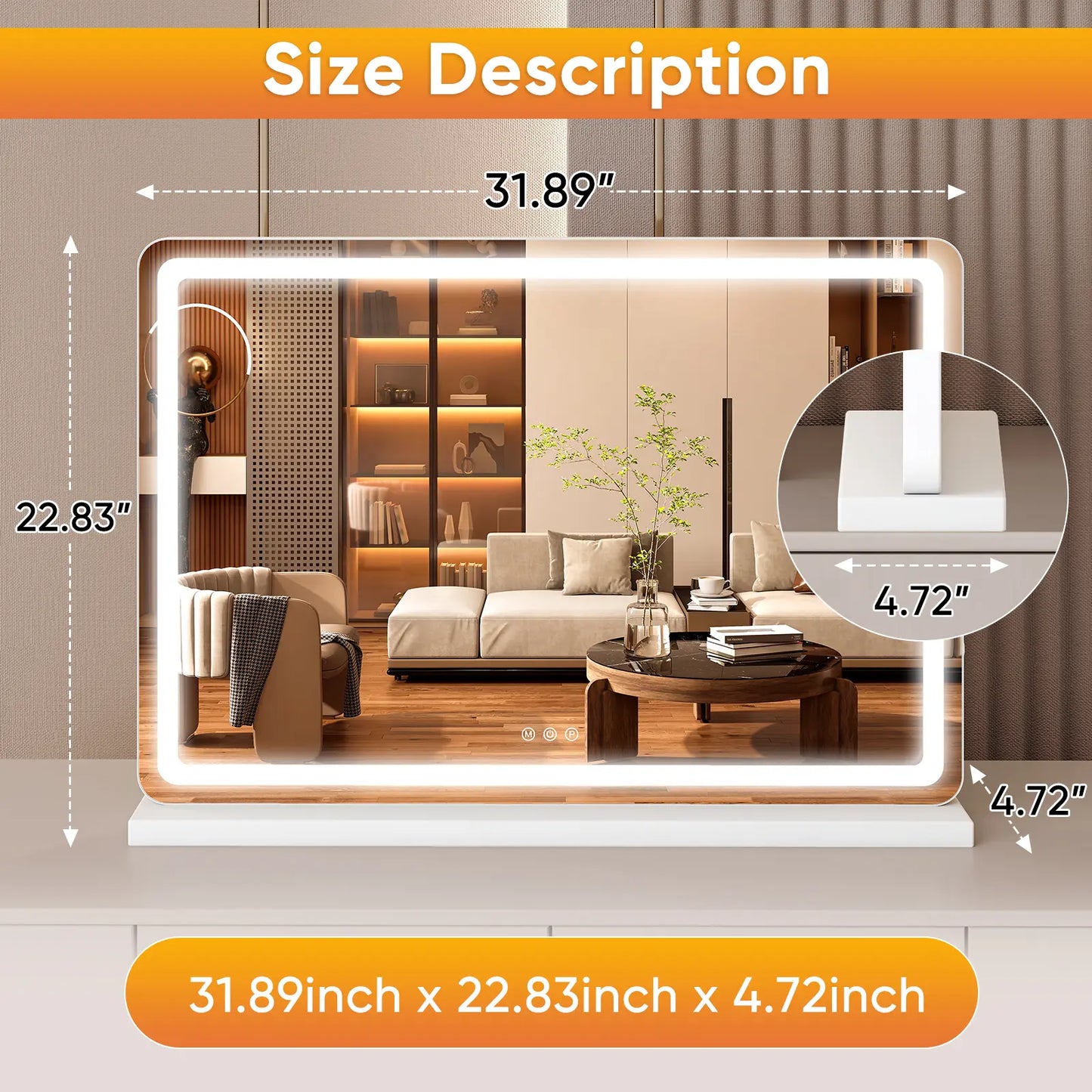 LED Vanity Mirror with Lights - Dimmable 3 Color Modes