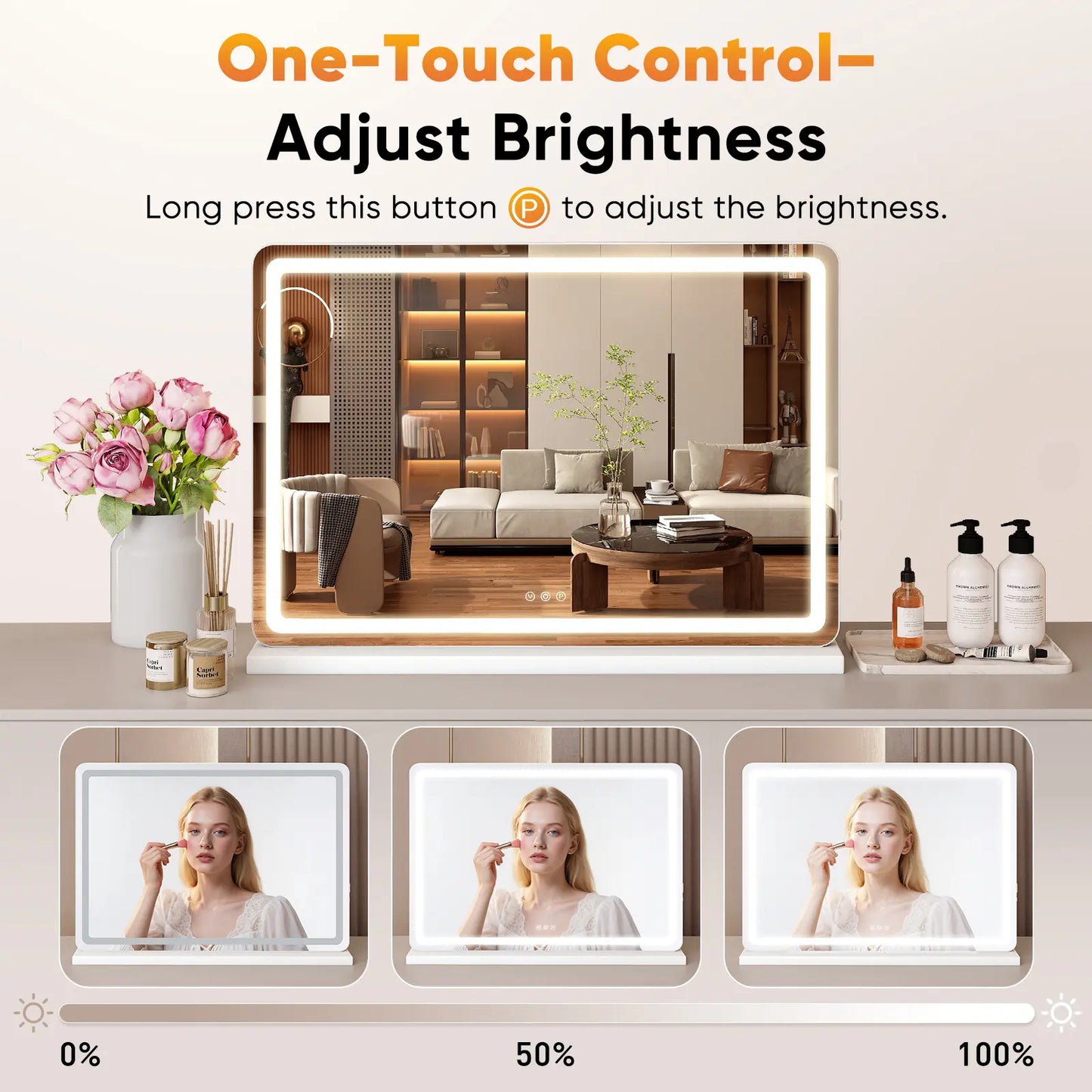 LED Vanity Mirror with Lights - Dimmable 3 Color Modes