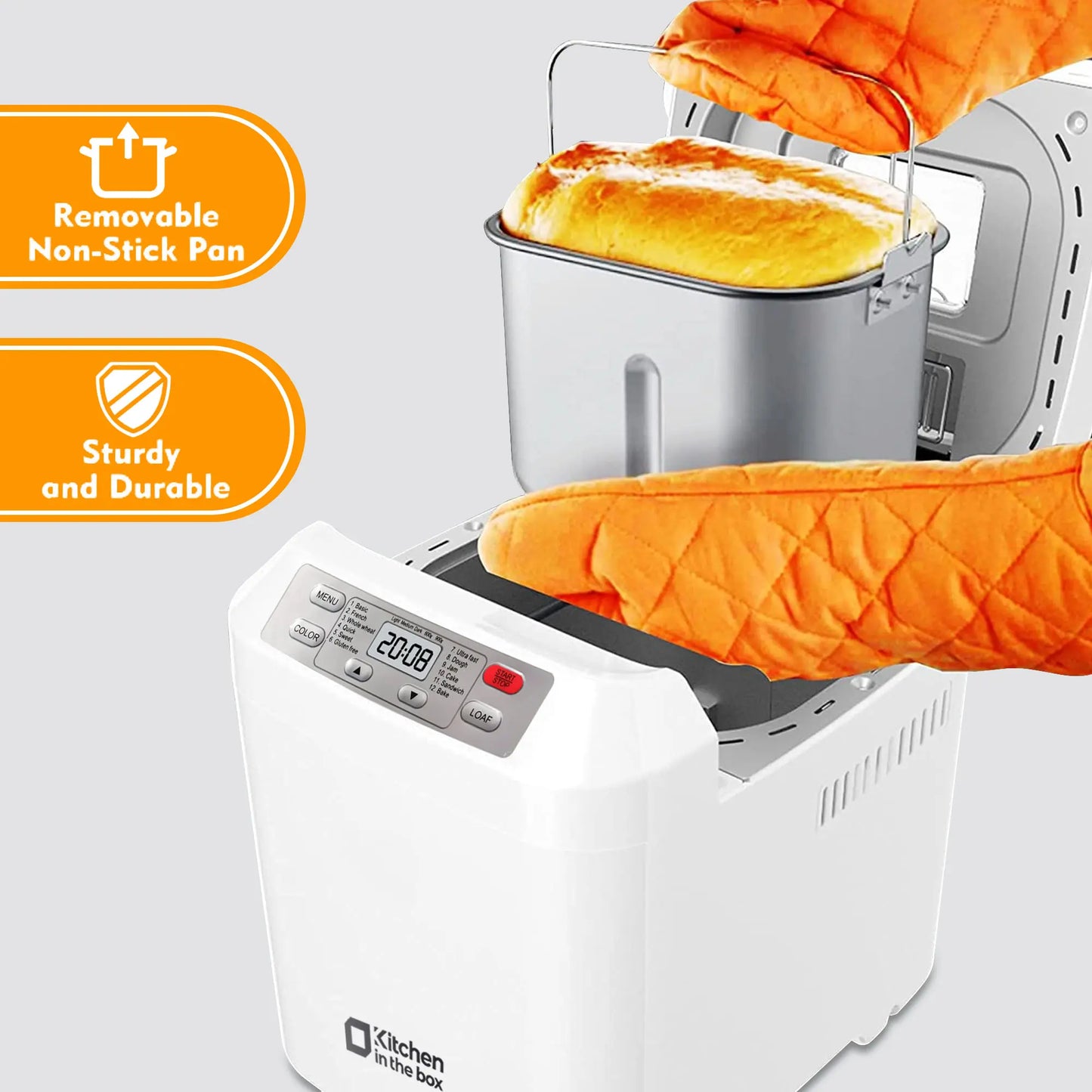 Automatic Bread Maker, Up to 2LB, 12-in-1 Bread Machine with Auto Fruit Nut Dispenser, 13 H Timer, 1 H Keep Warm, Gluten-Free, 3 Crust Colors,