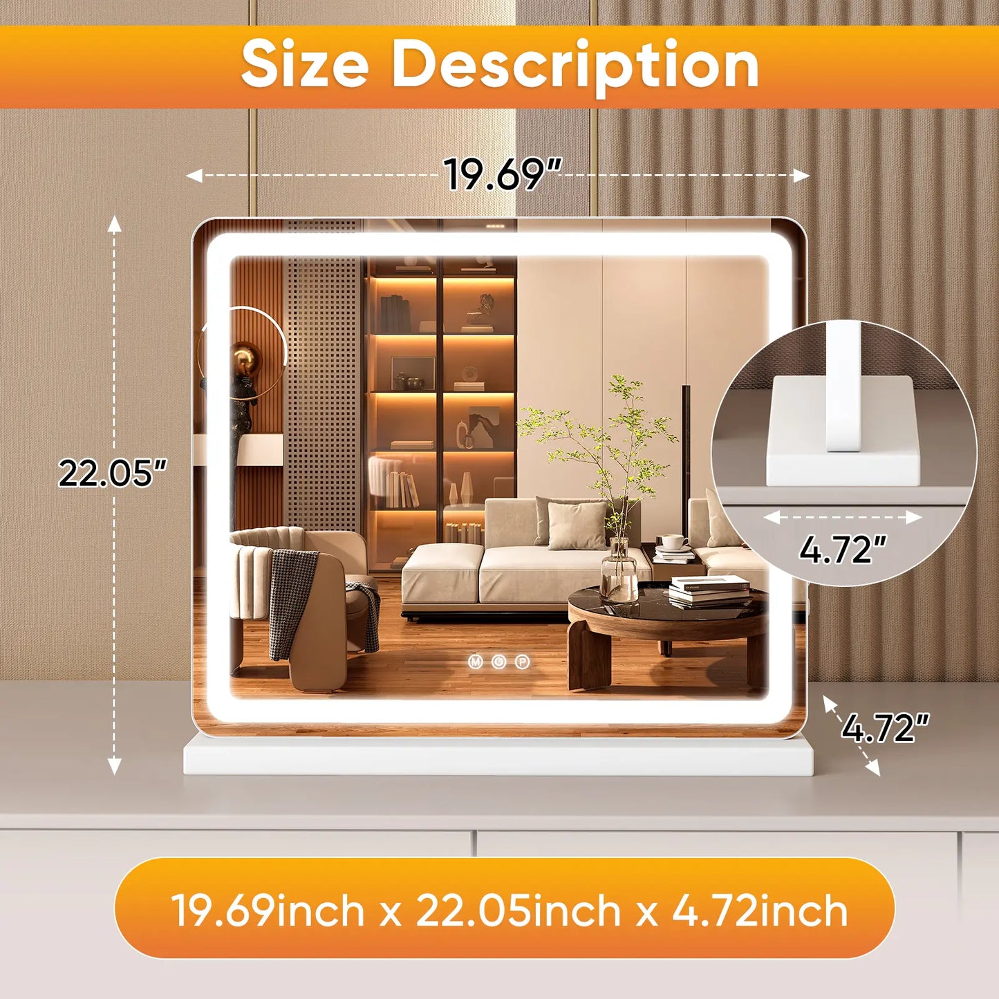 LED Vanity Mirror with Lights - Dimmable 3 Color Modes