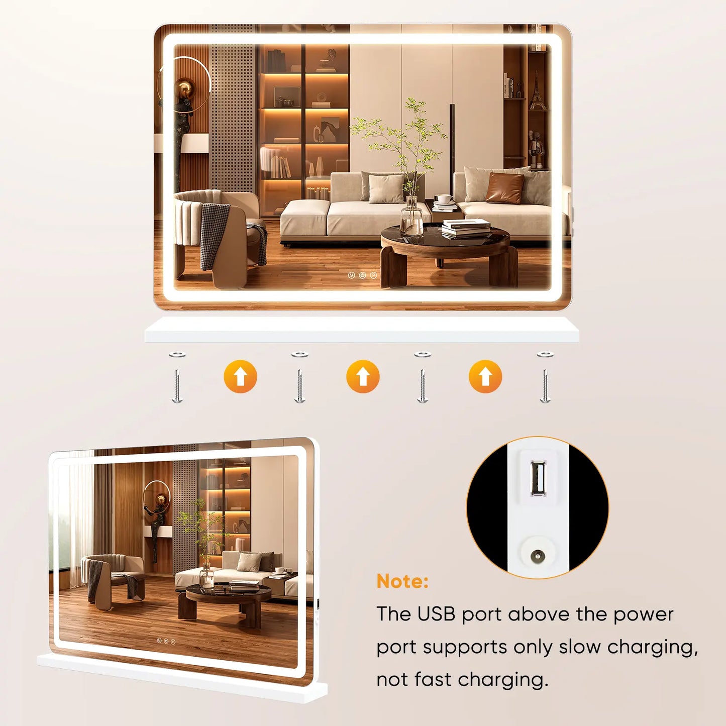 LED Vanity Mirror with Lights - Dimmable 3 Color Modes
