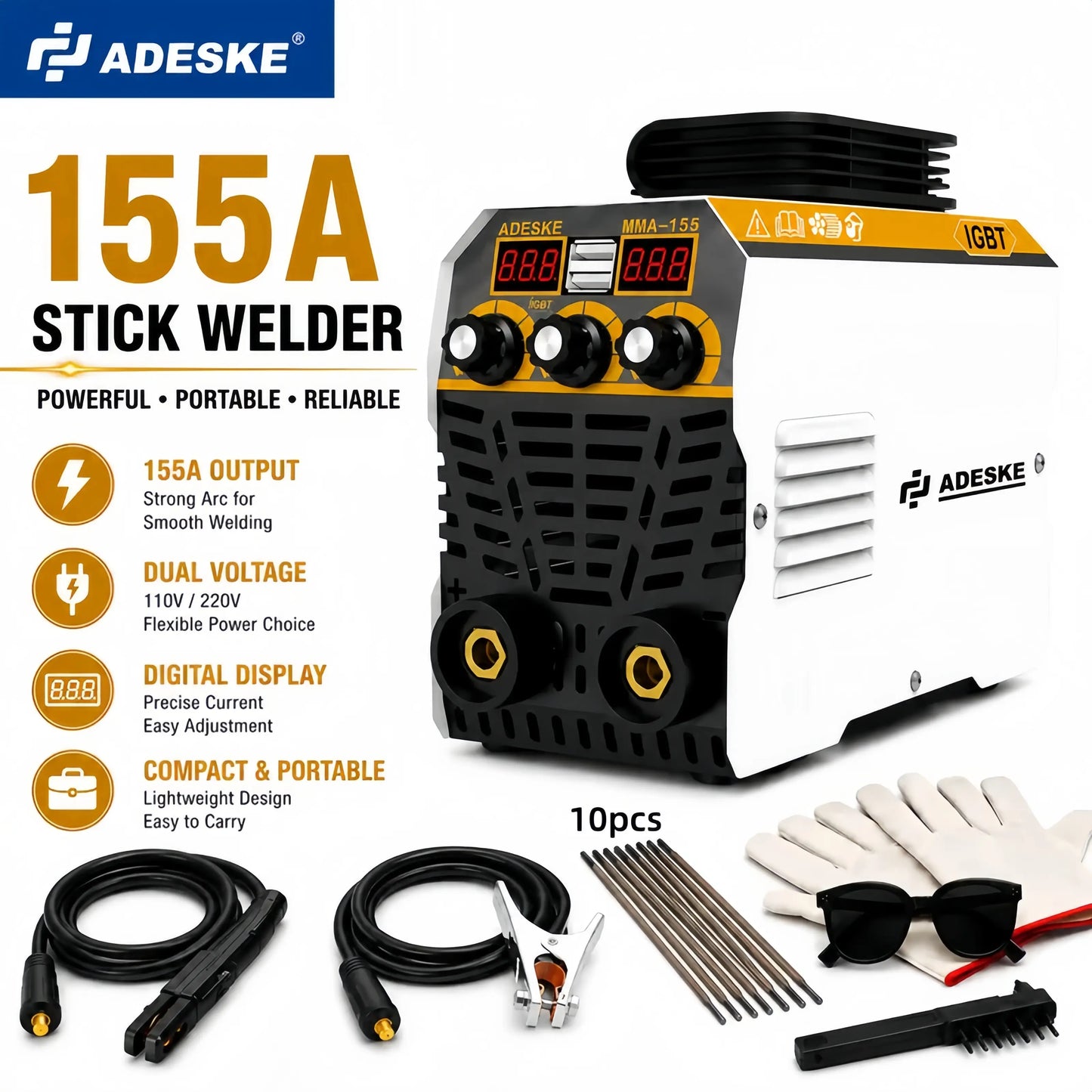 ADESKE MMA-155 Portable Welding Machine with Dual Voltage