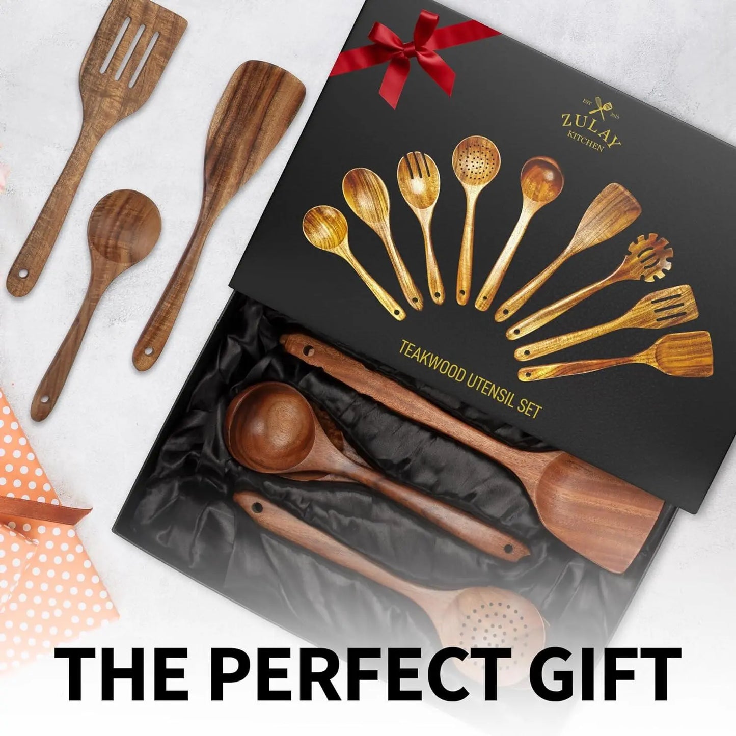Teak Wood Kitchen Utensil Set 9-Piece for Nonstick